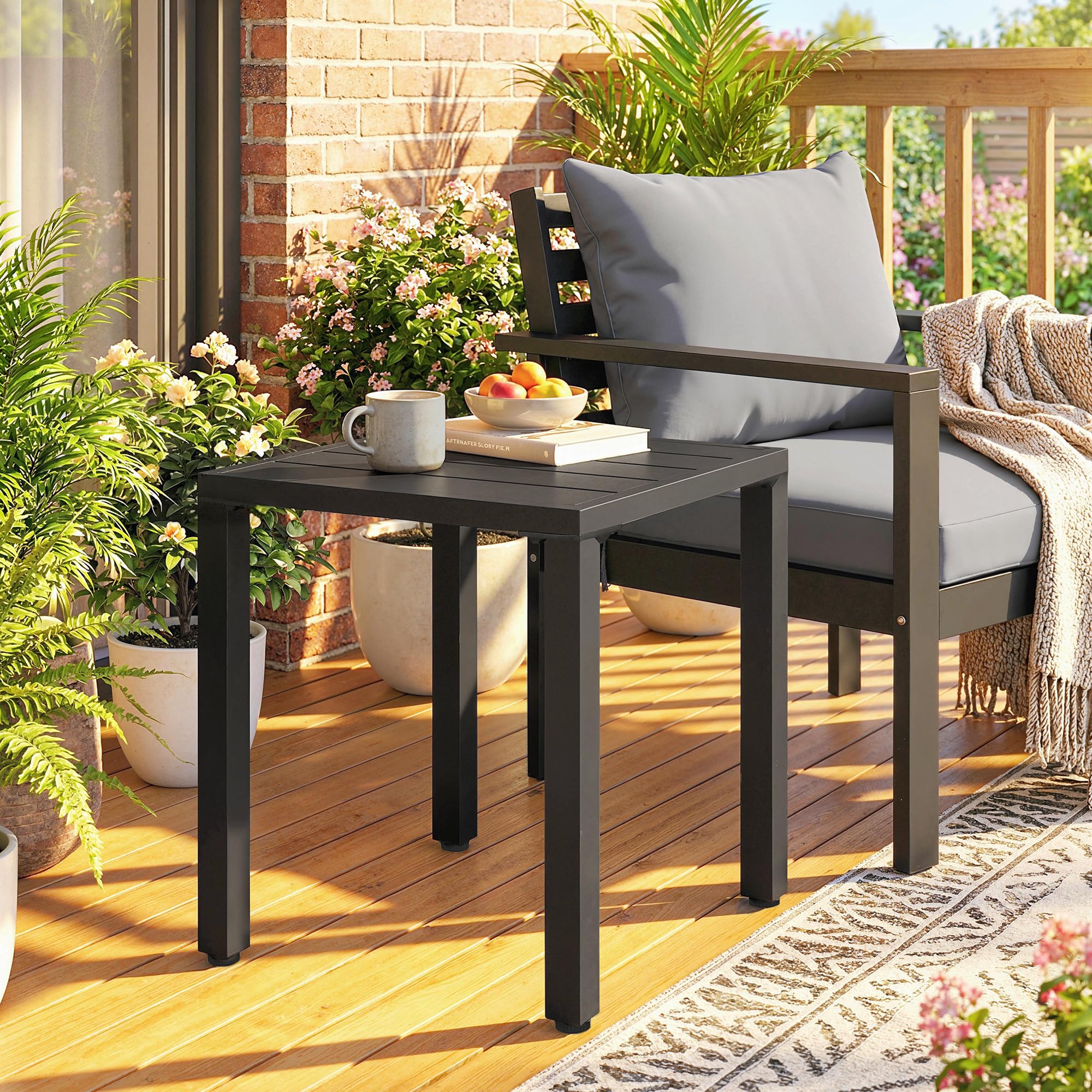 Outsunny Table de Jardin carrée 45 x 45 x 45,5 cm Noir métal intérieur extérieur