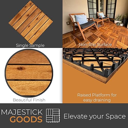 Miniatura 2 de Azulejo de plataforma entrelazado individual de 1 pies cuadrados a presión, un piso de madera de acacia de 12 x 12 pulgadas para interiores y