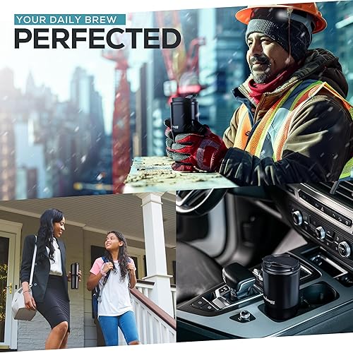 Miniatura 4 de TITAN - Taza de café calentada, 15 onzas. Batería de 15 horas de autocalentamiento, funciona con pilas, temperatura ajustable, pantalla LCD,