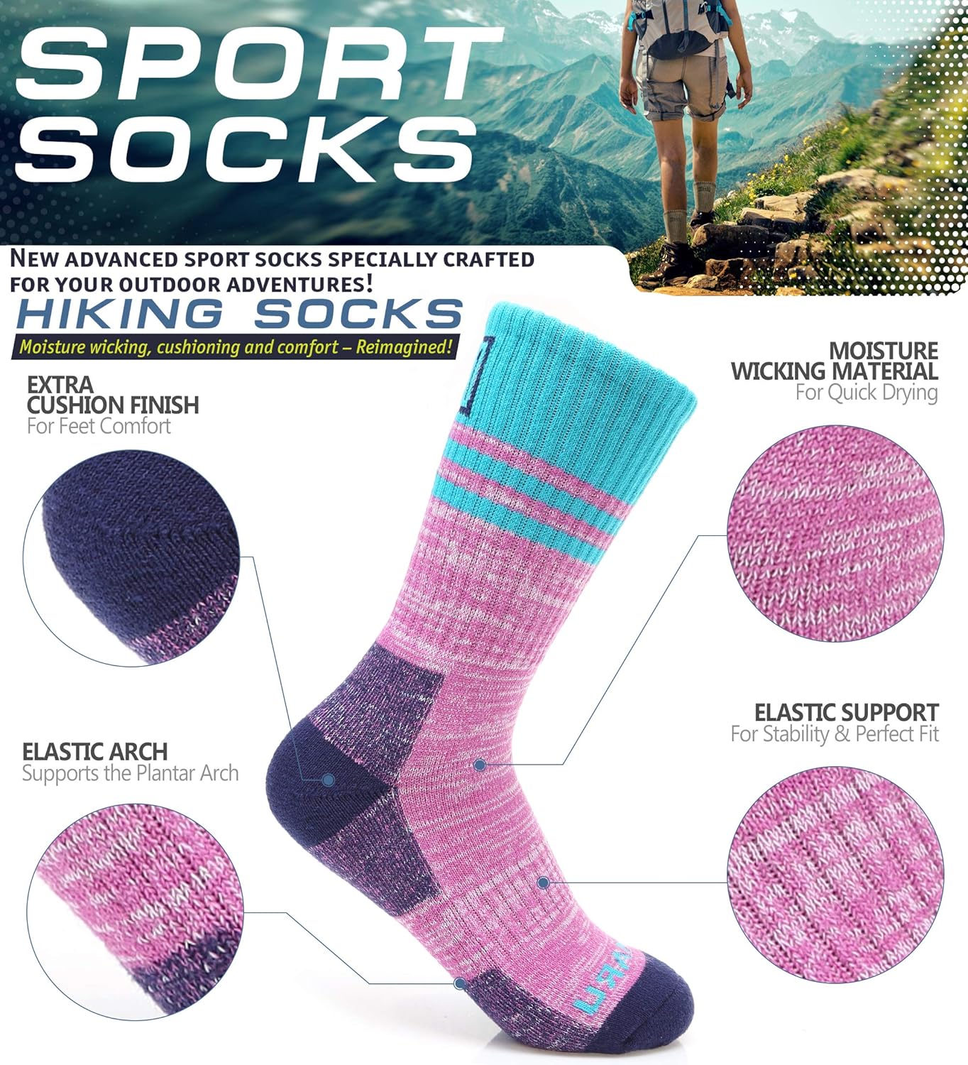 Miniatura 2 de MIRMARU 5 pares de calcetines de senderismo para mujer que absorbe la humedad al aire libre atlético cojín de deportes