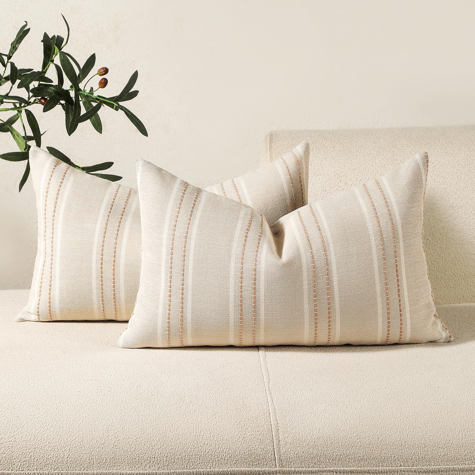 Hckot Khaki Lumbar Throw Pillow Covers 12x20 Set of 2 Linen Pillow Covers