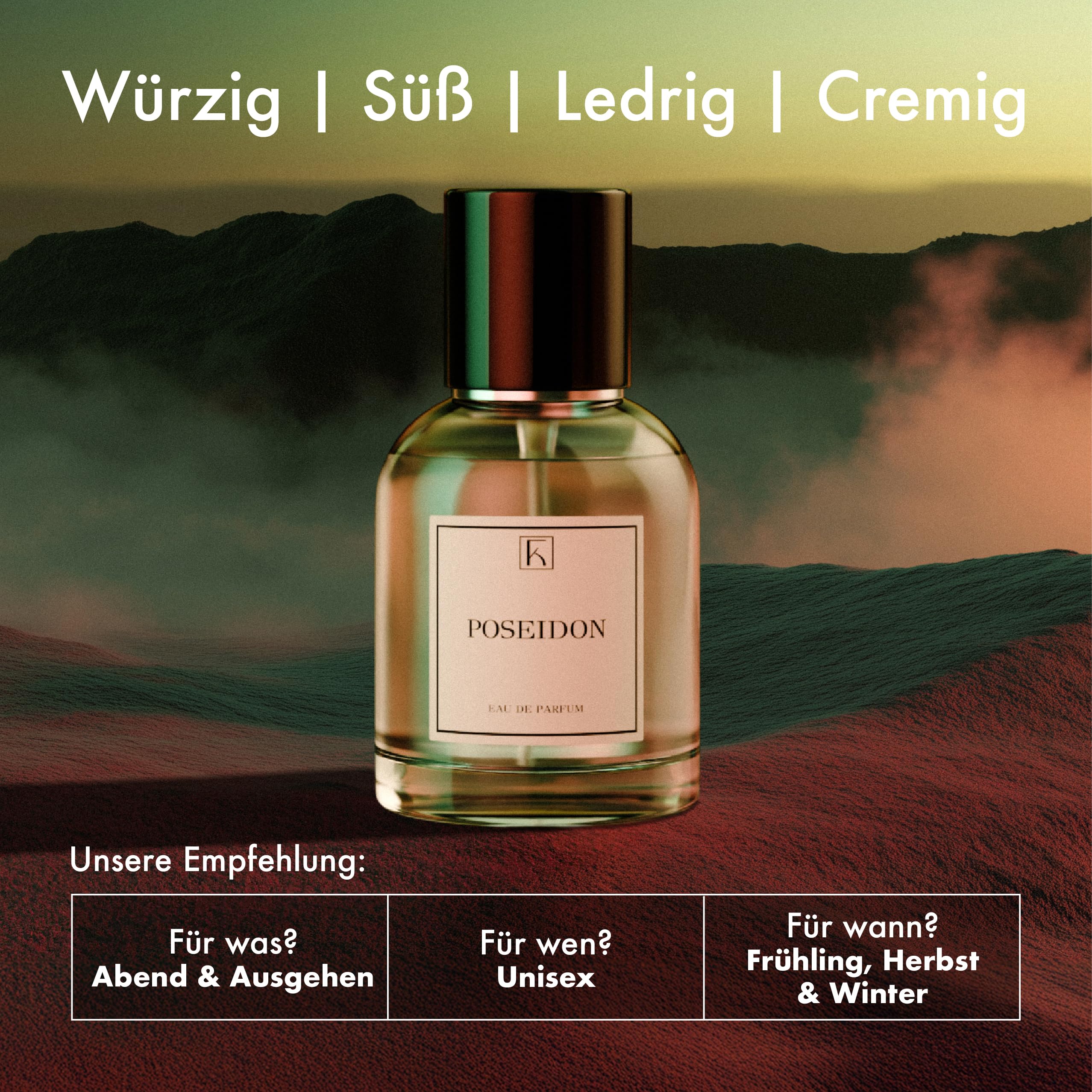 KAZAAR - POSEIDON - 50ml - Eau de Parfum für Herren - Würzige Duftnoten von Lavendel, Amber, Tonkabohne & Vanille - mit 20% Parfümöl bis zu 8h lang anhaltender Duft - aus Schweizer Manufaktur