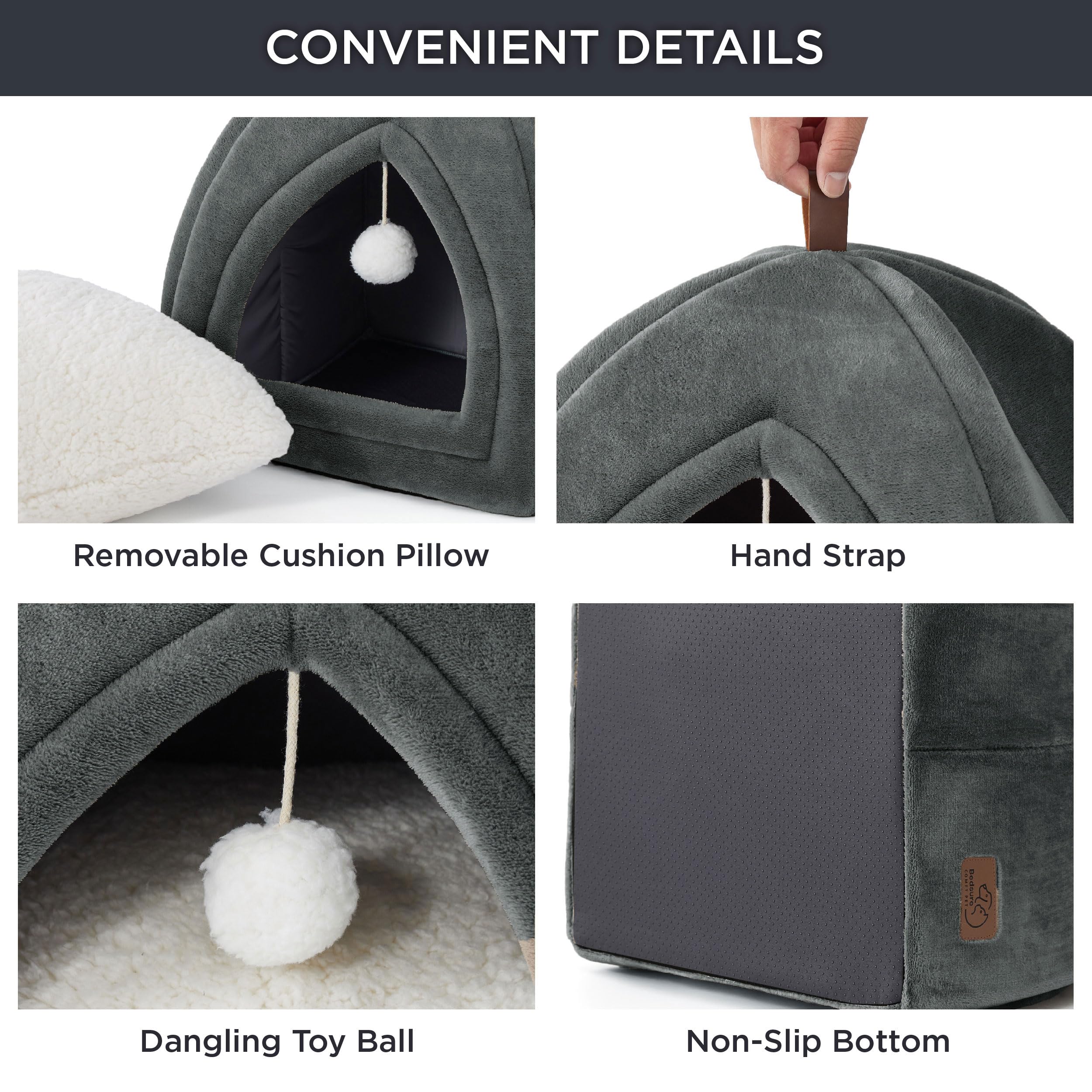 Bedsure Cat Cave Bed Indoor, Flannel Hooded Cat Igloo House - Image 4