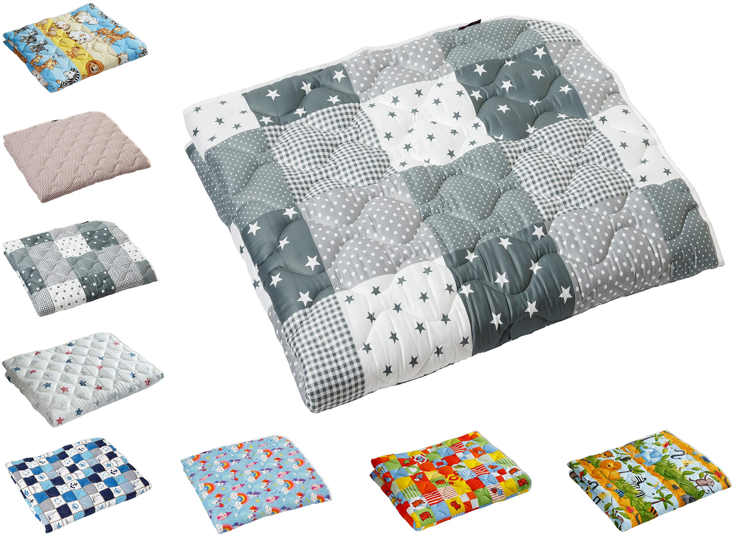 Krabbeldecke HLP: "Patchwork Sterne/Punkte" Fb. grau | rutsch- und wasserfest | Serie: High-Line Premium (HLP) | Artikel 10203 | ca. 130x200cm groß | 60°C waschbar