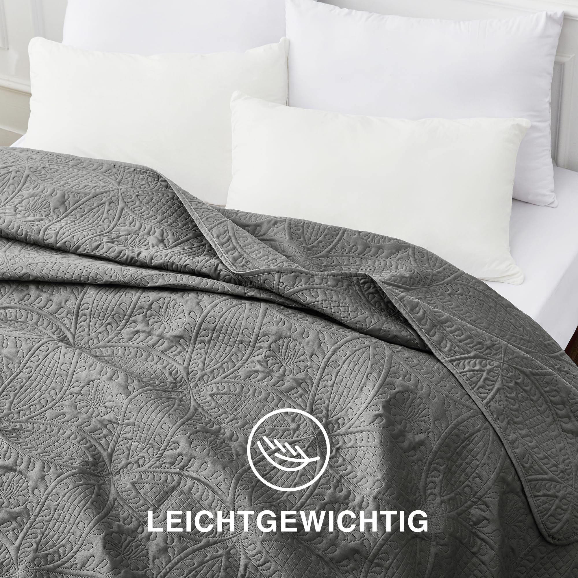 Love's cabin Tagesdecke 200x220 Grau, Weiche Bett Quilt Leichte Mikrofaser Tagesdecken Bettüberwurf 200x220, Moderne Bedspread mit Münzmuster für alle Jahreszeiten (ohne Kissenbezug)