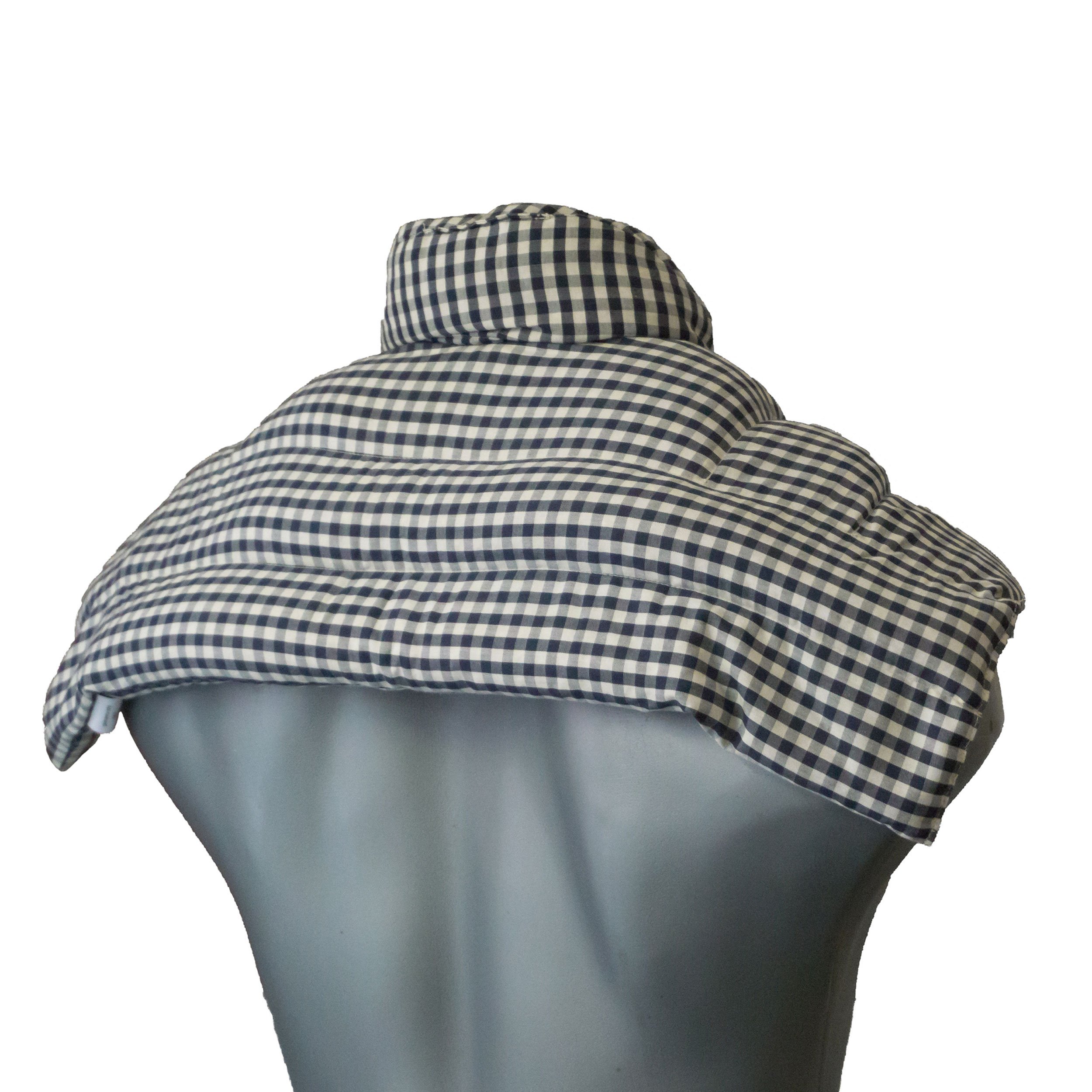 Cuscino termico cervicale XL per collo, spalle e schiena - Cuscino termico con semi di lino - bianco-blu - Cotone bio/organico
