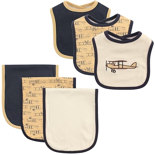 Hudson Baby Conjunto de babero y paño para eructos unisex de algodón para bebé, avión, talla única