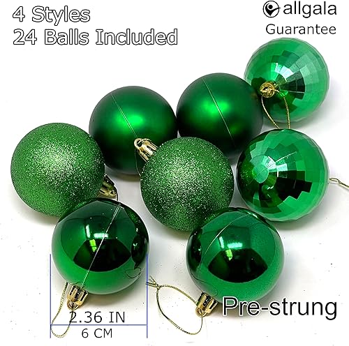 Miniatura 2 de Allgala Paquete de 24 bolas de adorno de Navidad de 2.33 pulgadas (2.4 in) para árbol de Navidad, estilo 4, color verde