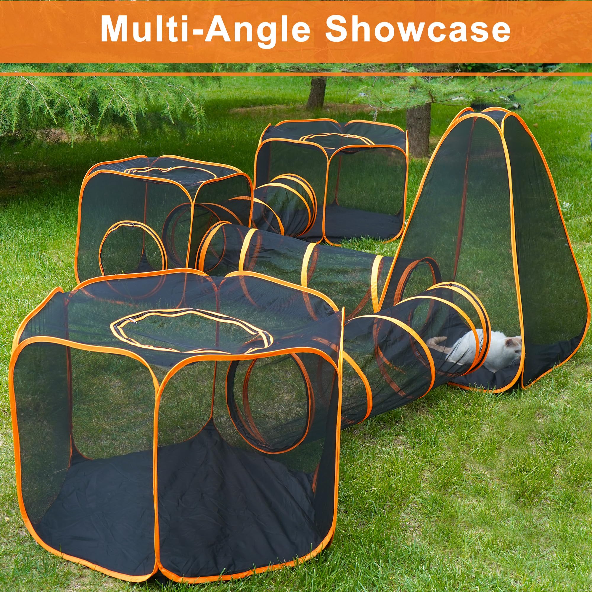 Recinzione pieghevole per gatti – Box portatile per gatti con tenda a rete e tre tunnel (7 in 1)