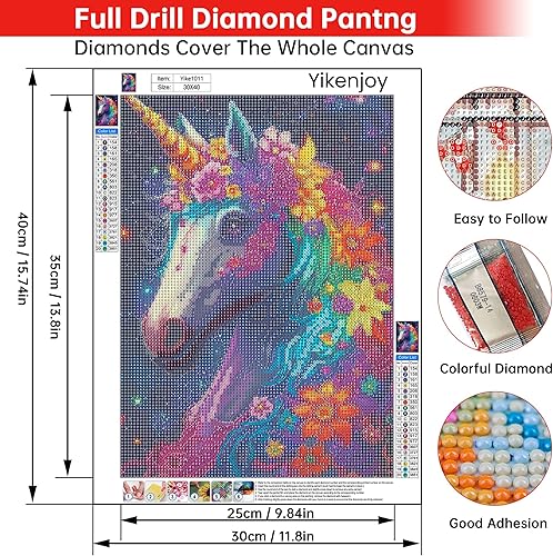 Miniatura 2 de Yikenjoy Kit de arte de diamante de unicornio para adultos  Kit de pintura de diamante de unicornio 5D para principiantes, taladro completo para
