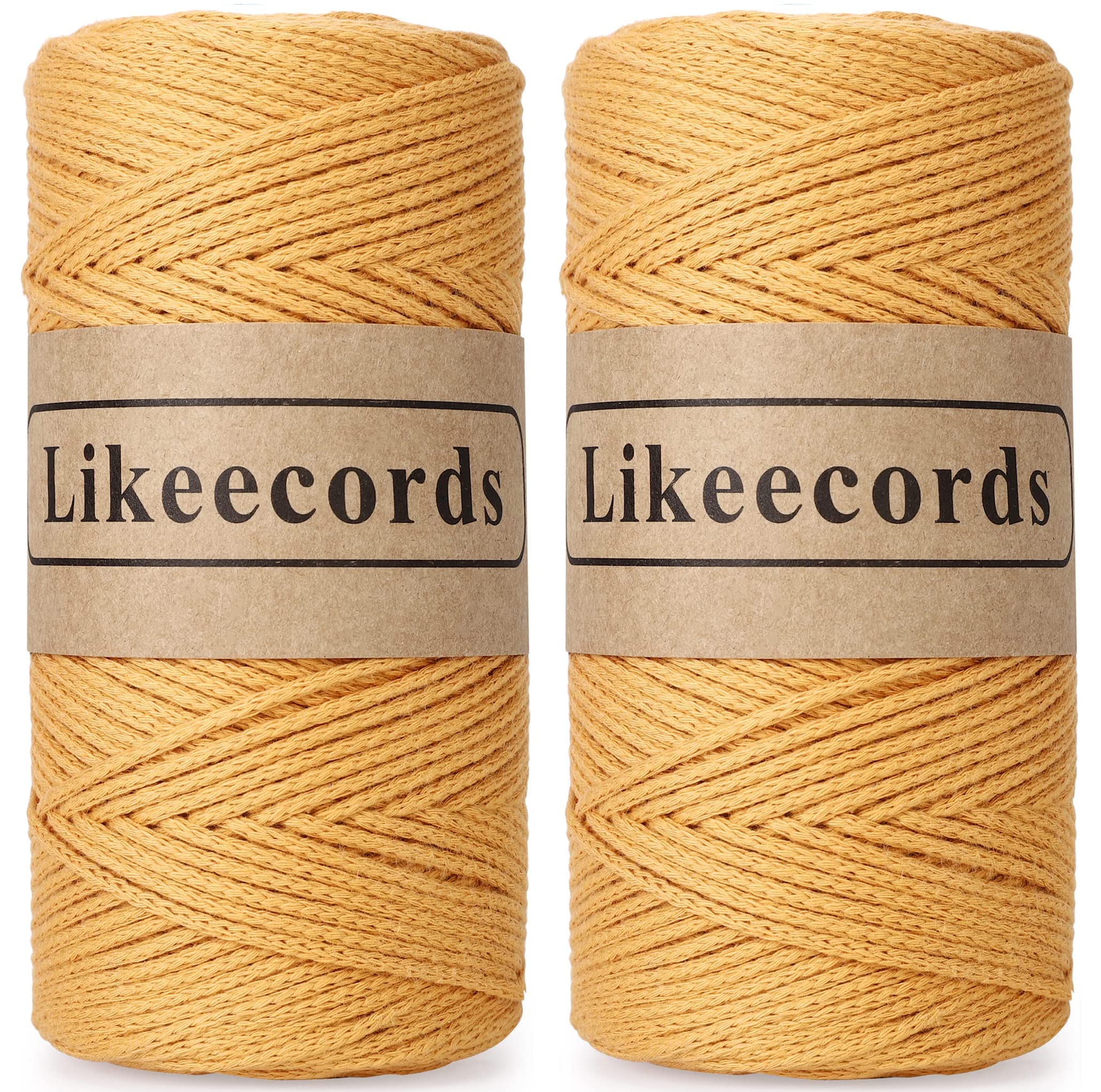 Likeecords 100% Cotton Rope Crochet Yarn Bag Cord 2mm 350Yards Braided Macrame Cord Macrame Rope Crochet Thread Gift for Knitter(Yellow)
