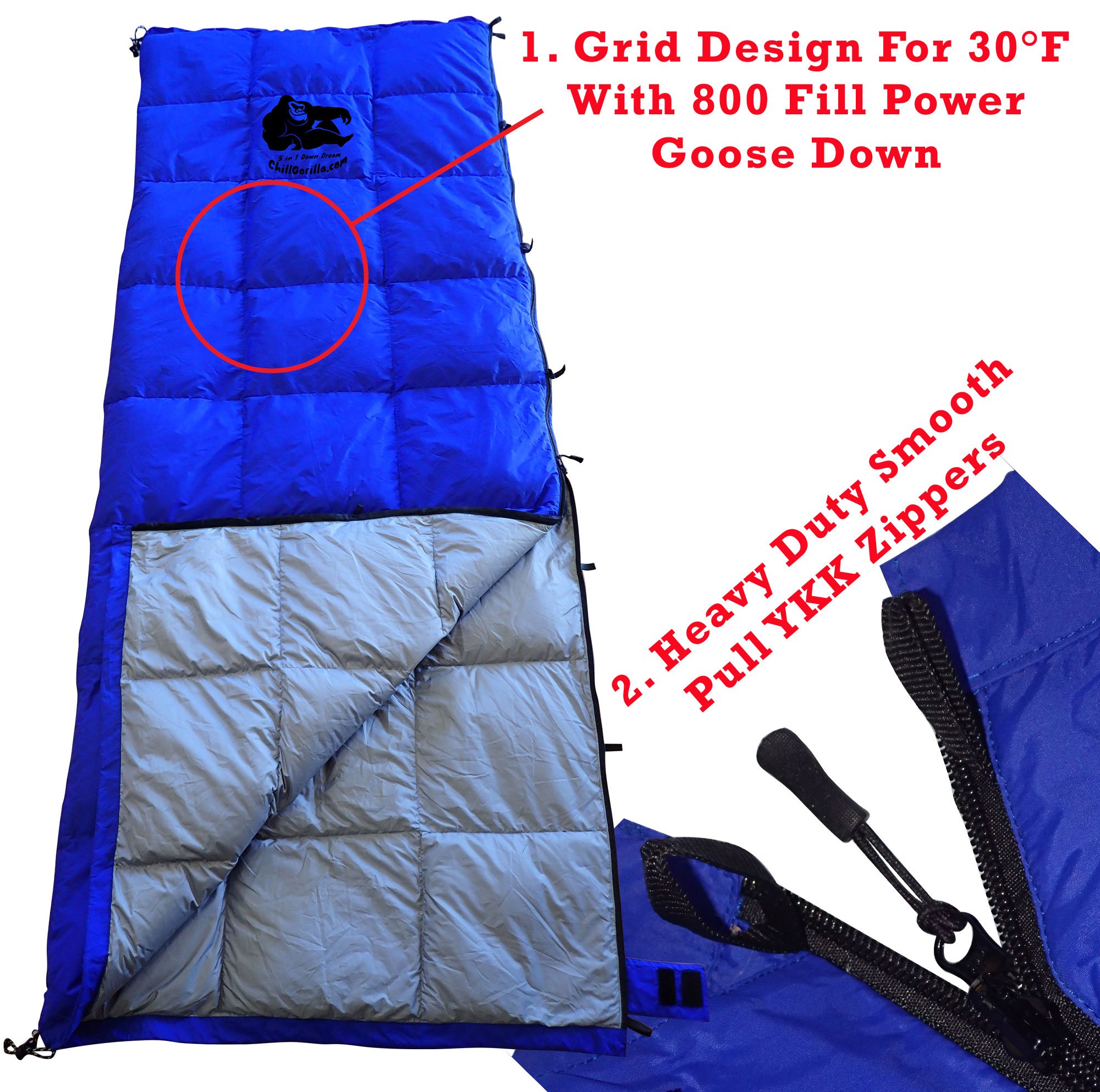 Chill Gorilla 30°F 800 Fill Power Down UNDERQUILT, Sleeping Bag, POD