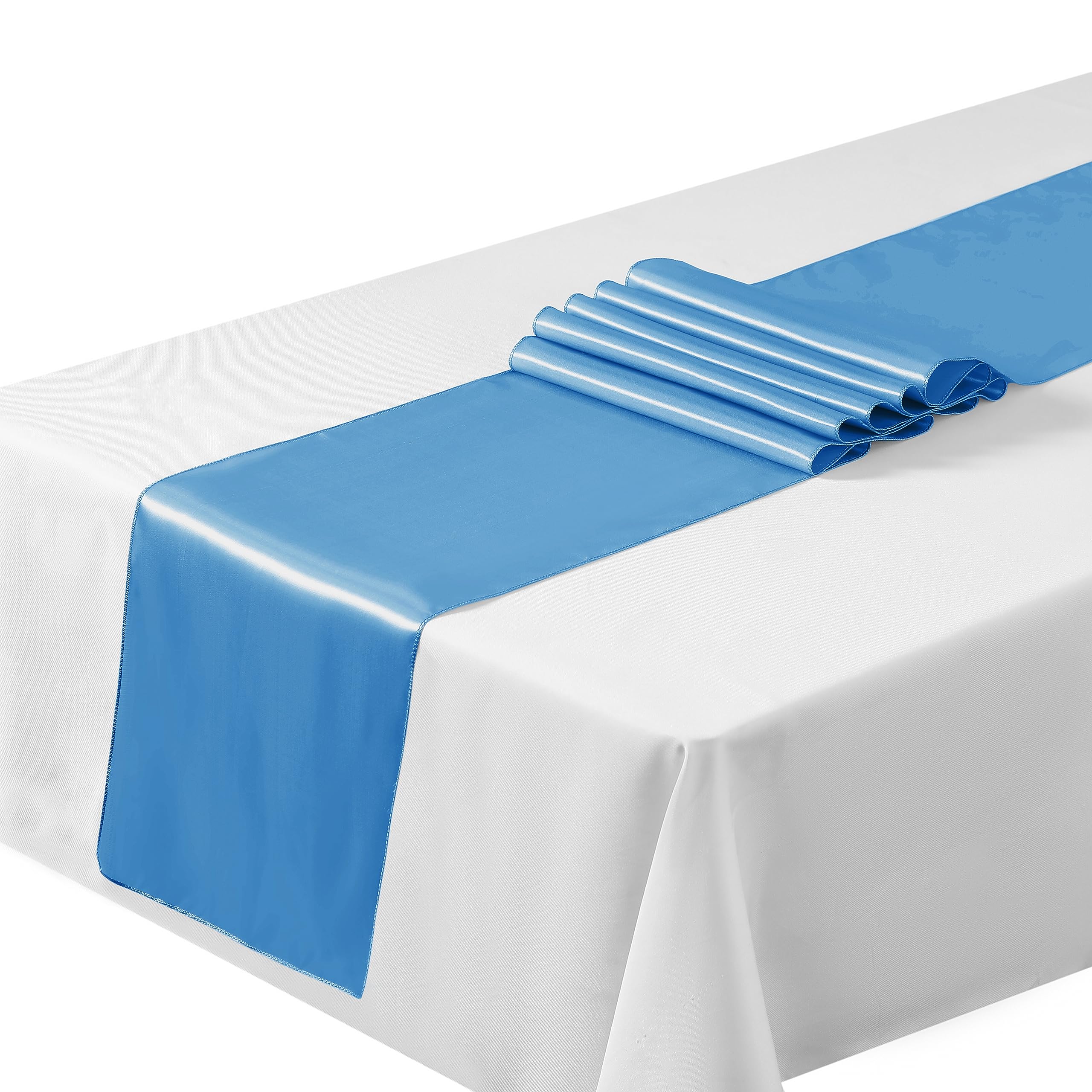 The Chair Cover Company Turquoise Satin Table Runners 12"X108"Inch Chair Sashes Swags Wedding Party Table Decoration (5, ) …