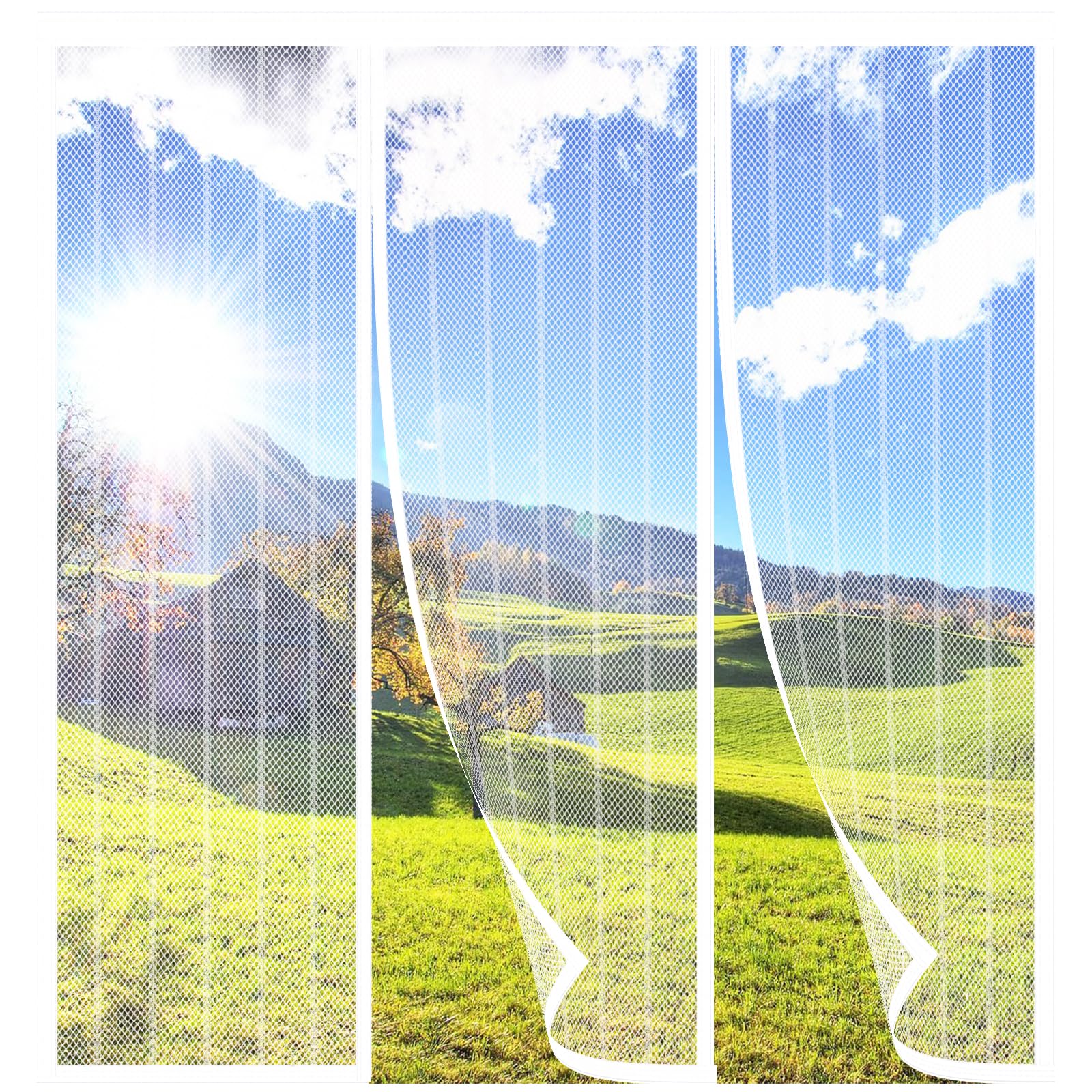 FYHDSH Magnetic Fly Insect Screen Door, Sliding Double Door Fly Screen, Double Door Screen Curtain for Sliding Door with Powerful Magnets and Full Frame Magic Tape, Keep Fly Bug Out White-C-300x260cm — image 1