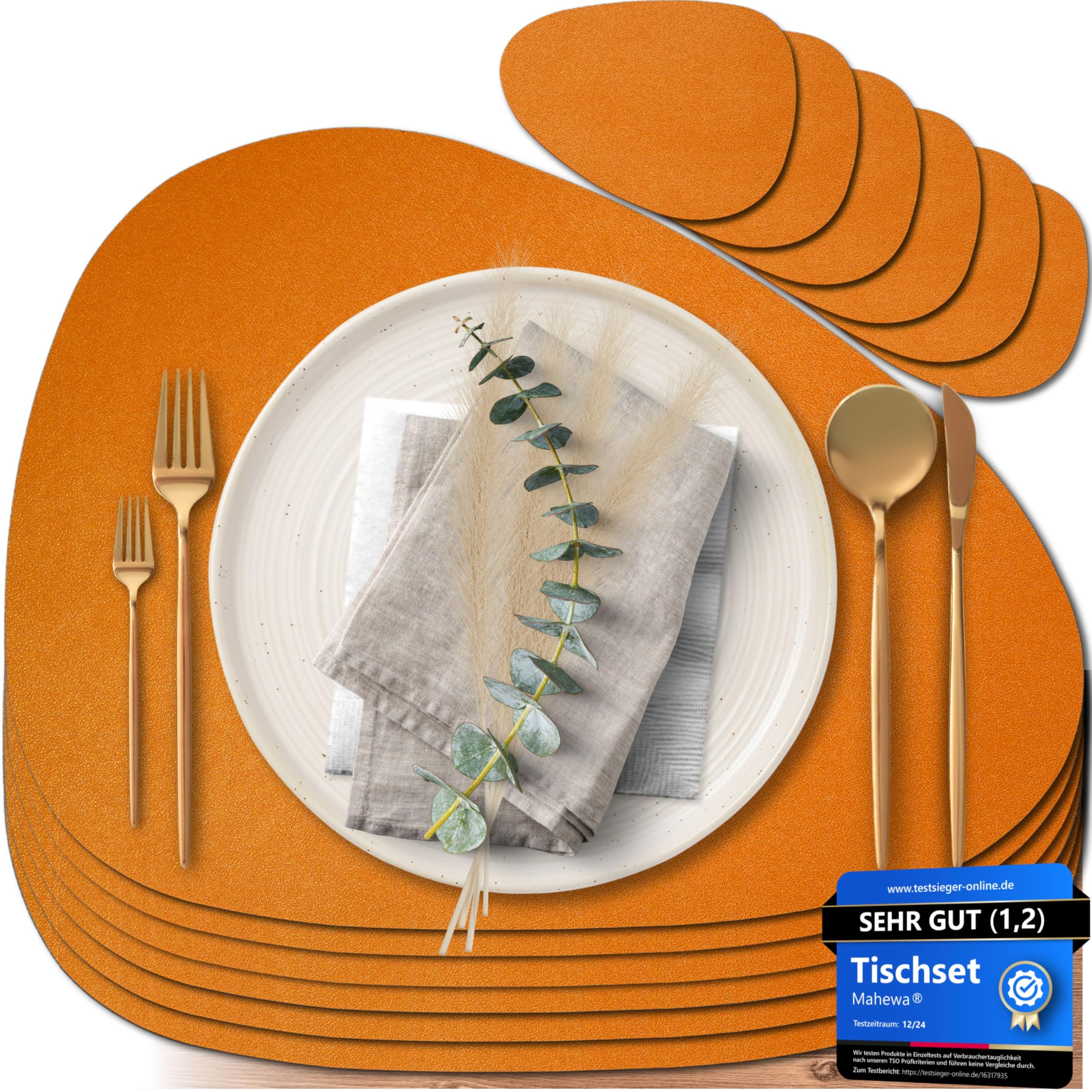 6 Sets De Table En Simili Cuir – Lavables, Imperméables, Réversibles (orange, Ovale) - 10