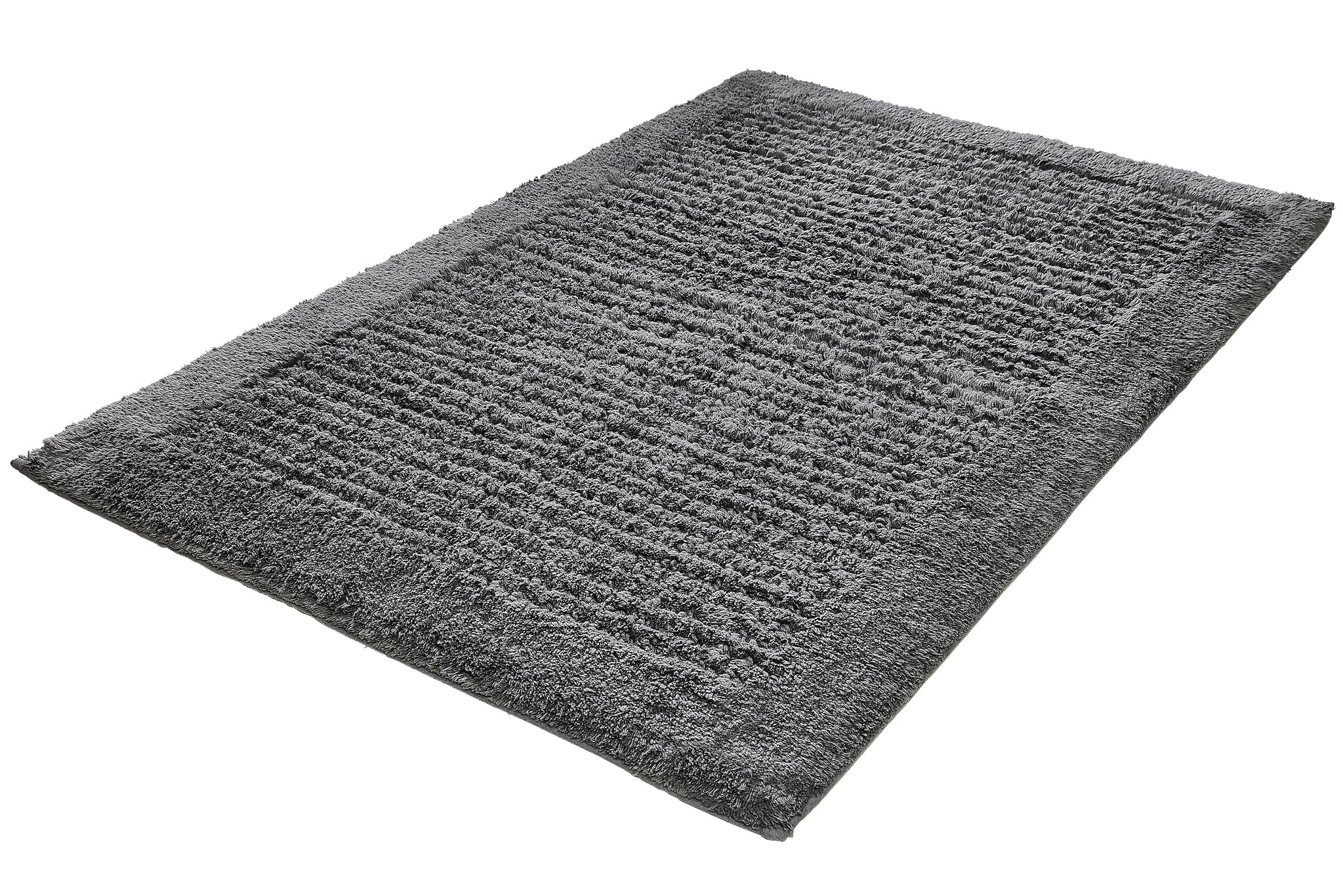 Kleine Wolke Badteppich NET Schiefer 60 x 90 cm | OEKO-TEX zertifiziert, rutschhemmende Unterseite, für Fußbodenheizung, maschinenwaschbar, 100% Baumwolle