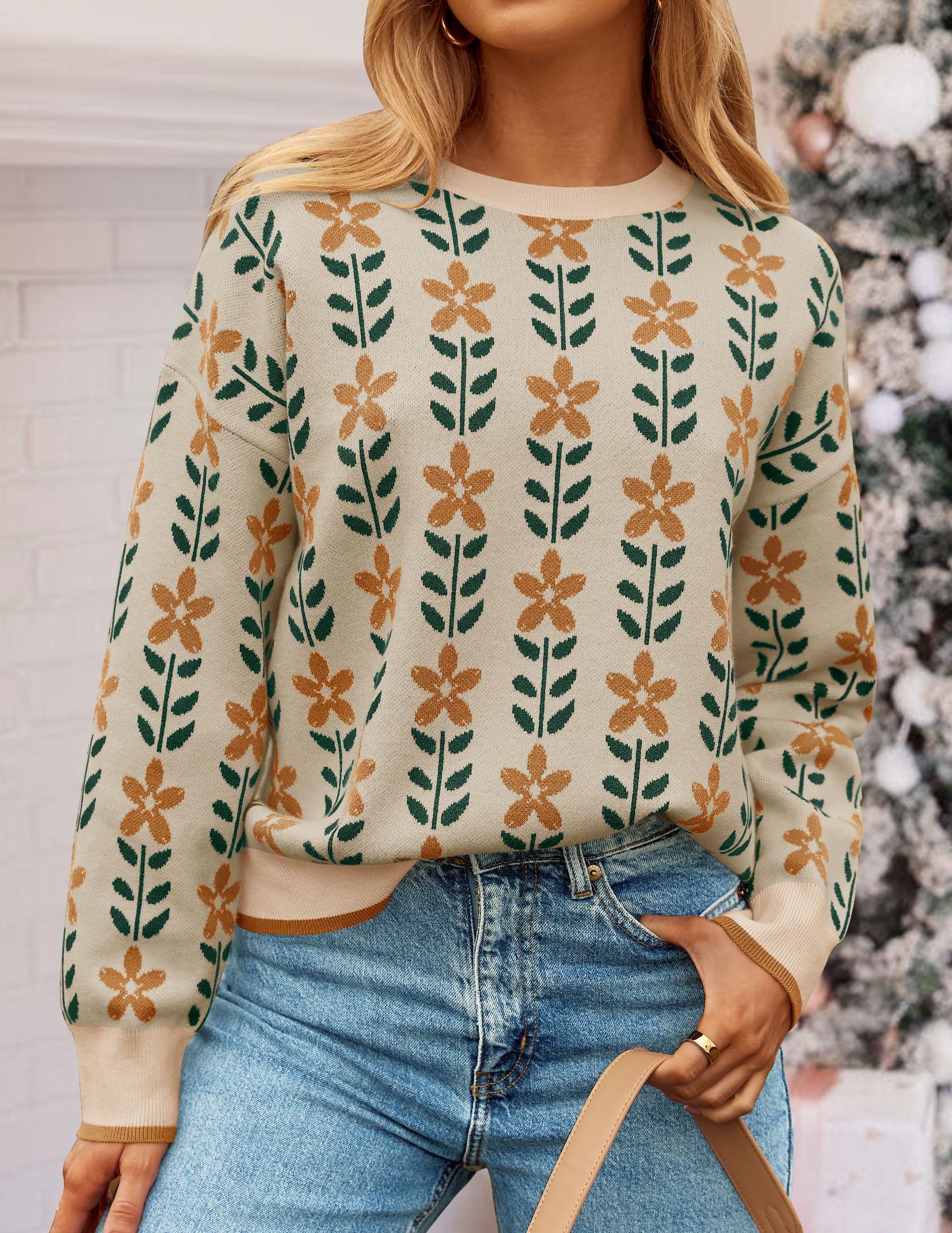 ZESICA Women's Long Sleeve Crewneck Sweater 2025 Fall Printed Cute Oversized Knitted Pullover Tops Trendy Clothes