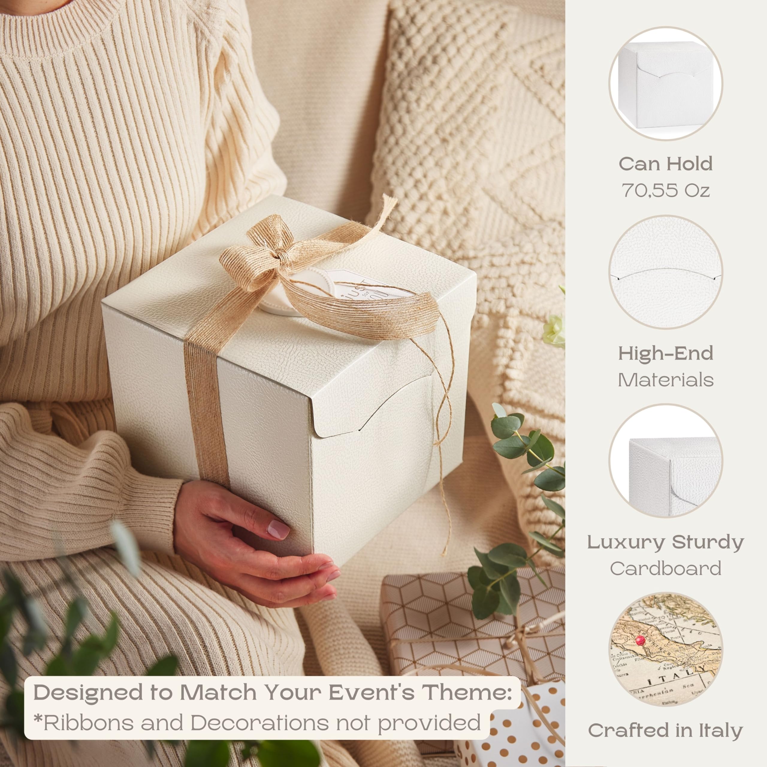 Boxes Craftory Zestaw 10 pudełek na prezenty (20 x 20 x 18 cm) – idealne do pudełek na prezenty ślubne, pudełka na oświadczyny dla druhny, biała skóra