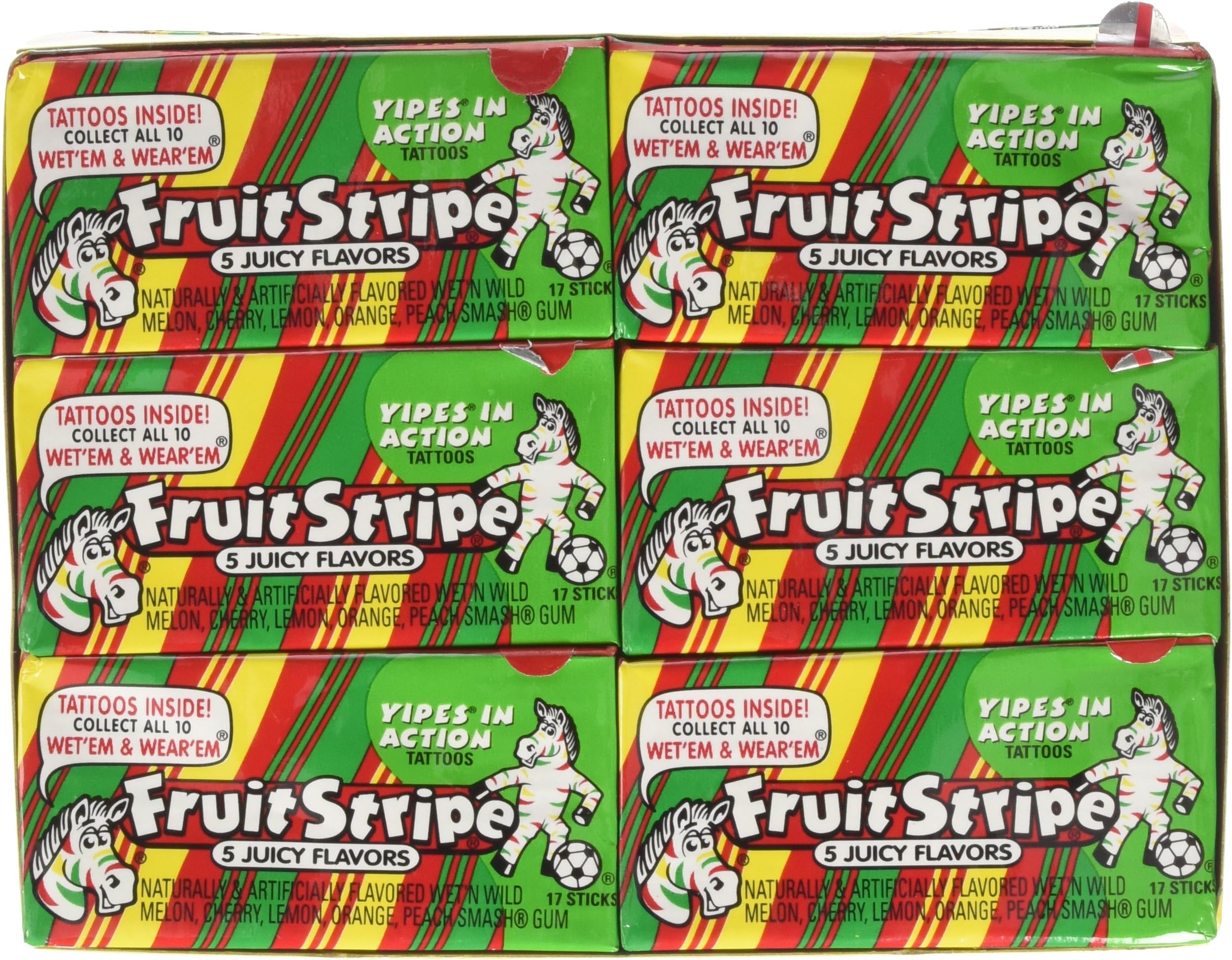 Fruit Stripe Gum, 5 Juicy Flavors, 17-Count Packs (Pack of 12)