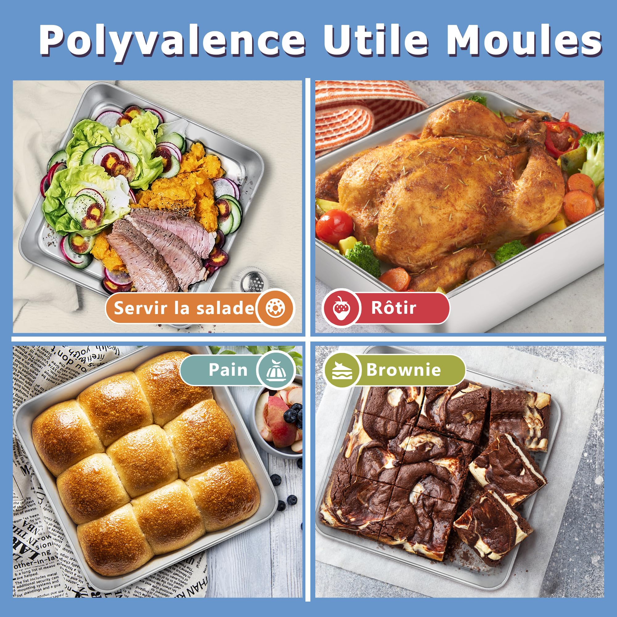 Herogo Lot de 2 moules à gâteau carrés, en acier inoxydable, 21 x 21 x 5 cm, durables, parfaits pour brownie/lasagnes/gâteaux, faciles à nettoyer et passent au lave-vaisselle