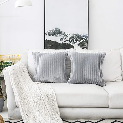 Miniatura 485 de UGASA - Juego de 2 fundas de almohada de terciopelo a rayas, funda decorativa para cojín con cremallera oculta para el hogar, sofá, dormitorio,