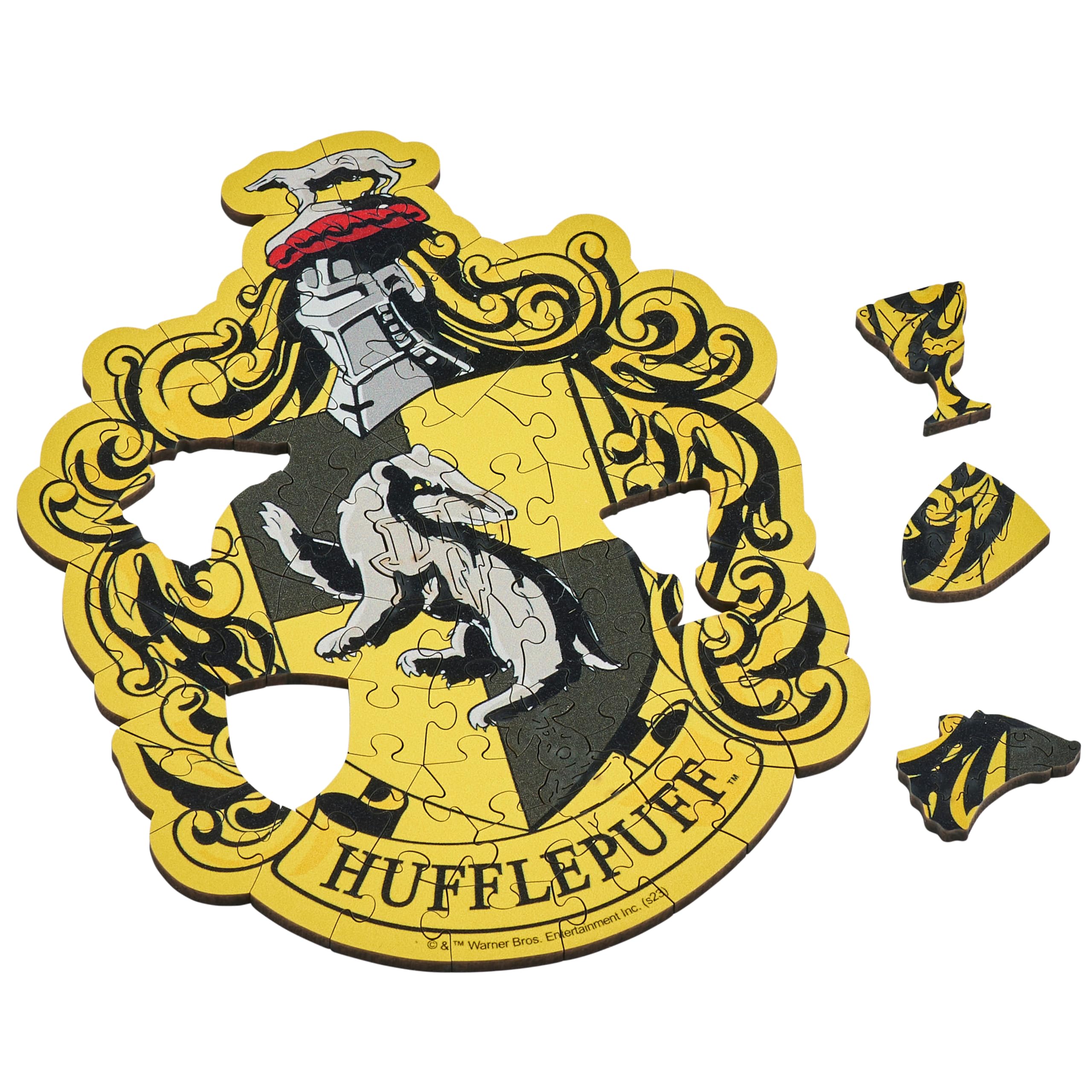 Wentworth Wooden Puzzles Harry Potter Hufflepuff House Crest - 65 Pcs Jigsaw Puzzle, Themed Irregular Pieces, Sustainably Sourced Wood and British Made - Official Licensing Partner