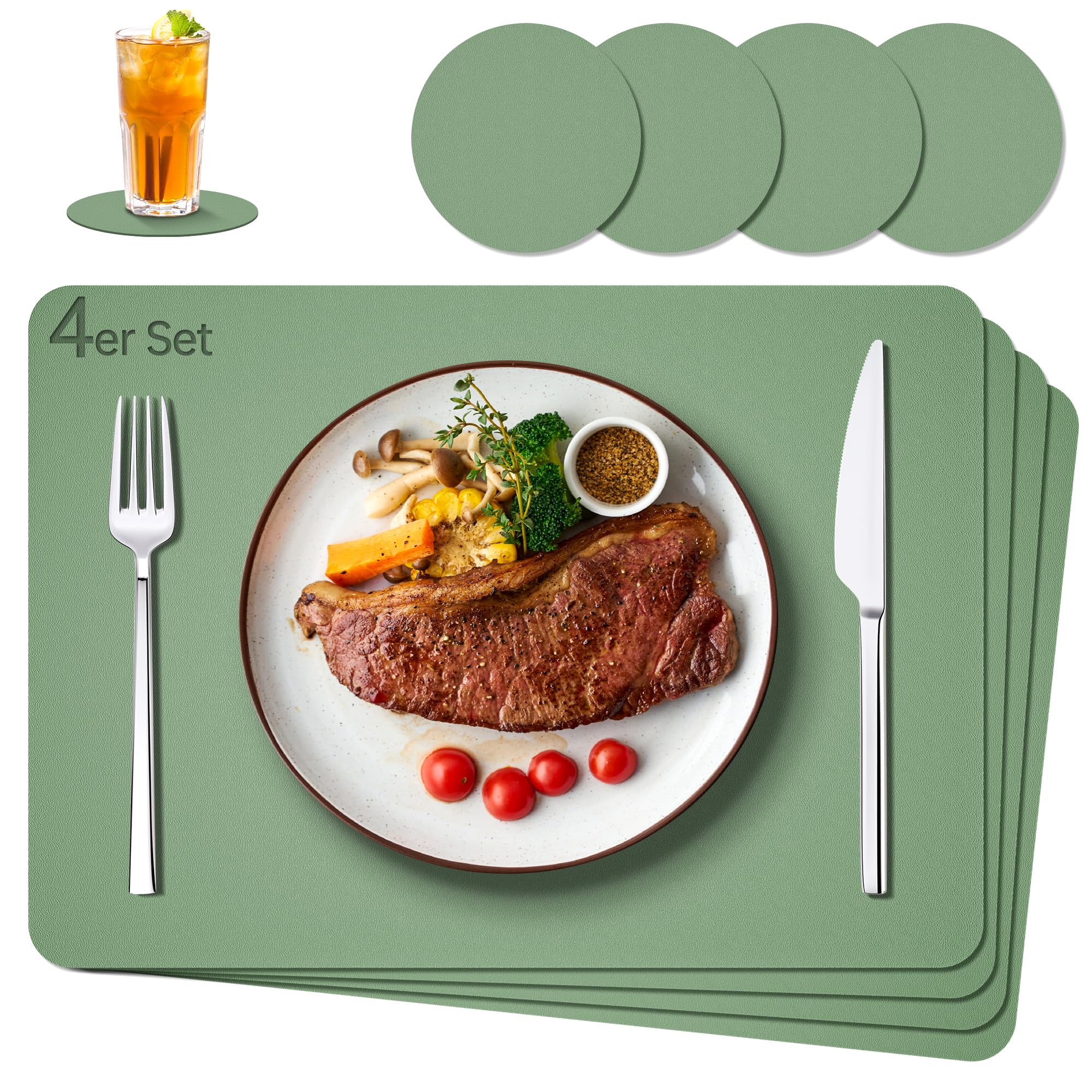 IKWOLETI Washable Table Placemats with Coasters, PU Leather Place Mats for Table