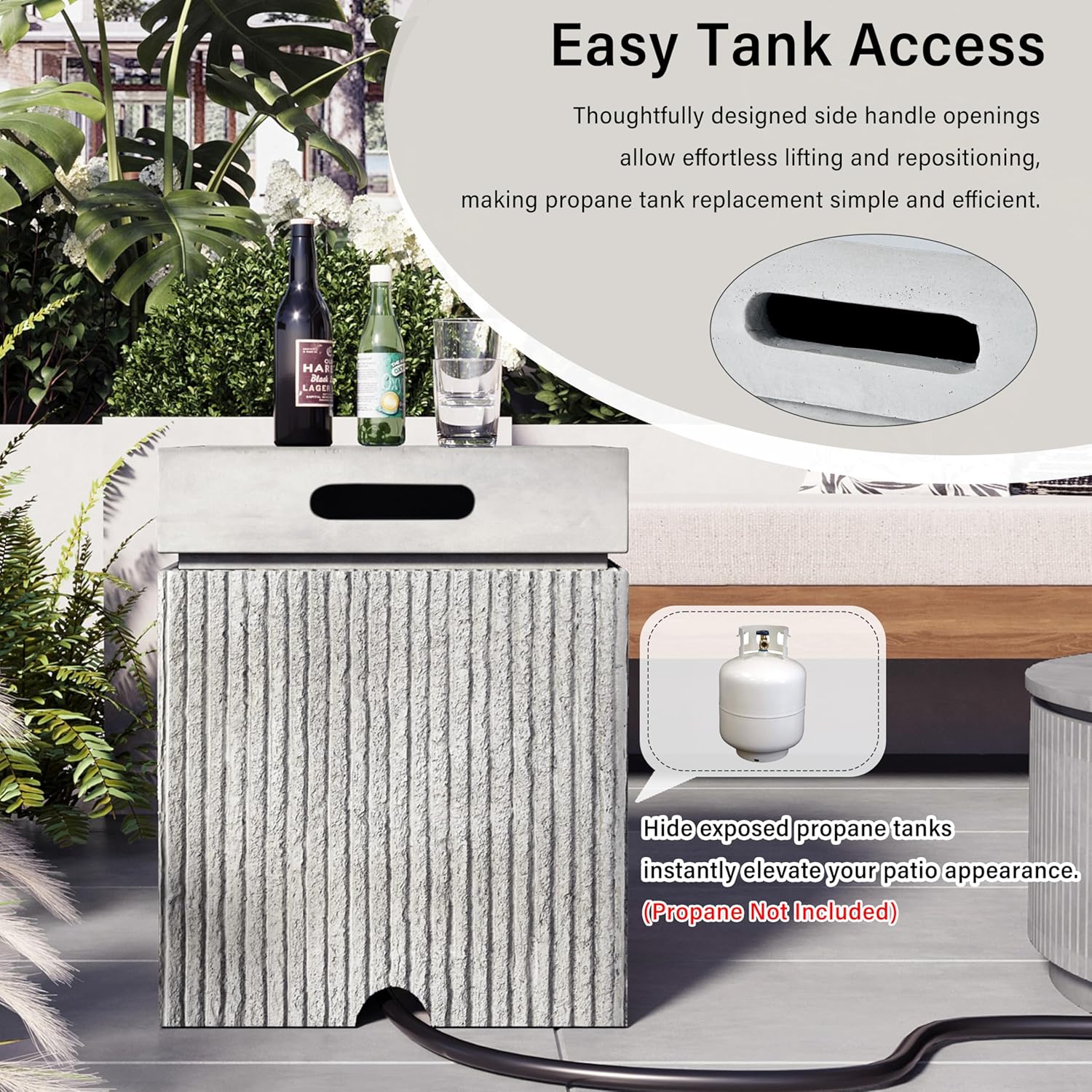 Merax Outdoor 15.7" Propane Tank Cover Table, MGO Square Gas Tank for Fire Pit Table & Gas Grill Patio Furniture, Fluted Tank Container Fits 20 lbs Propane Tank, Patio Side Table w/Handle Slots, Gray