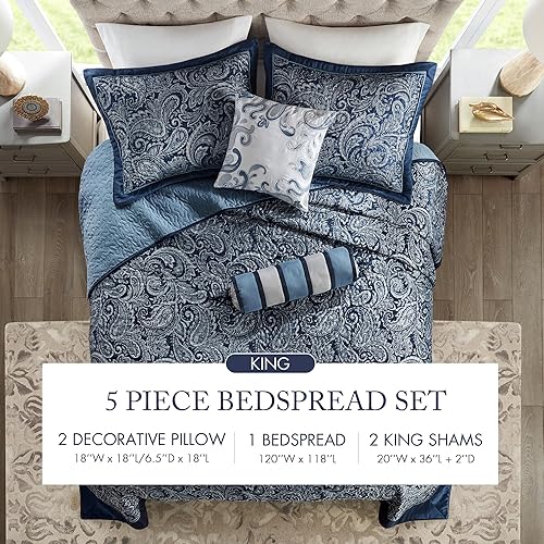 Miniatura 7 de Madison Park Aubrey - Juego de colcha acolchada reversible, transpirable, ligera para todas las estaciones, fundas a juego, colcha King (120 x 118