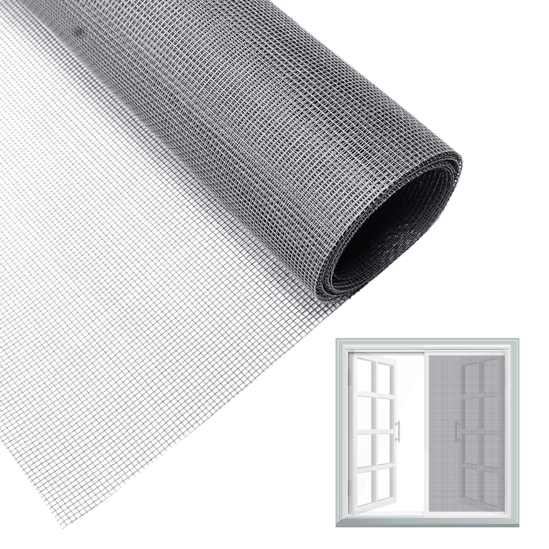 Zanzariera per Finestre 250x120cm, Rete Anti Insetti in Fibra di Vetro Fai-da-Te, Protezione Resistente per Lucernari e Porte Balcone, Maglia Fine per Ricambio, Facile da Tagliare (1, Grigio)