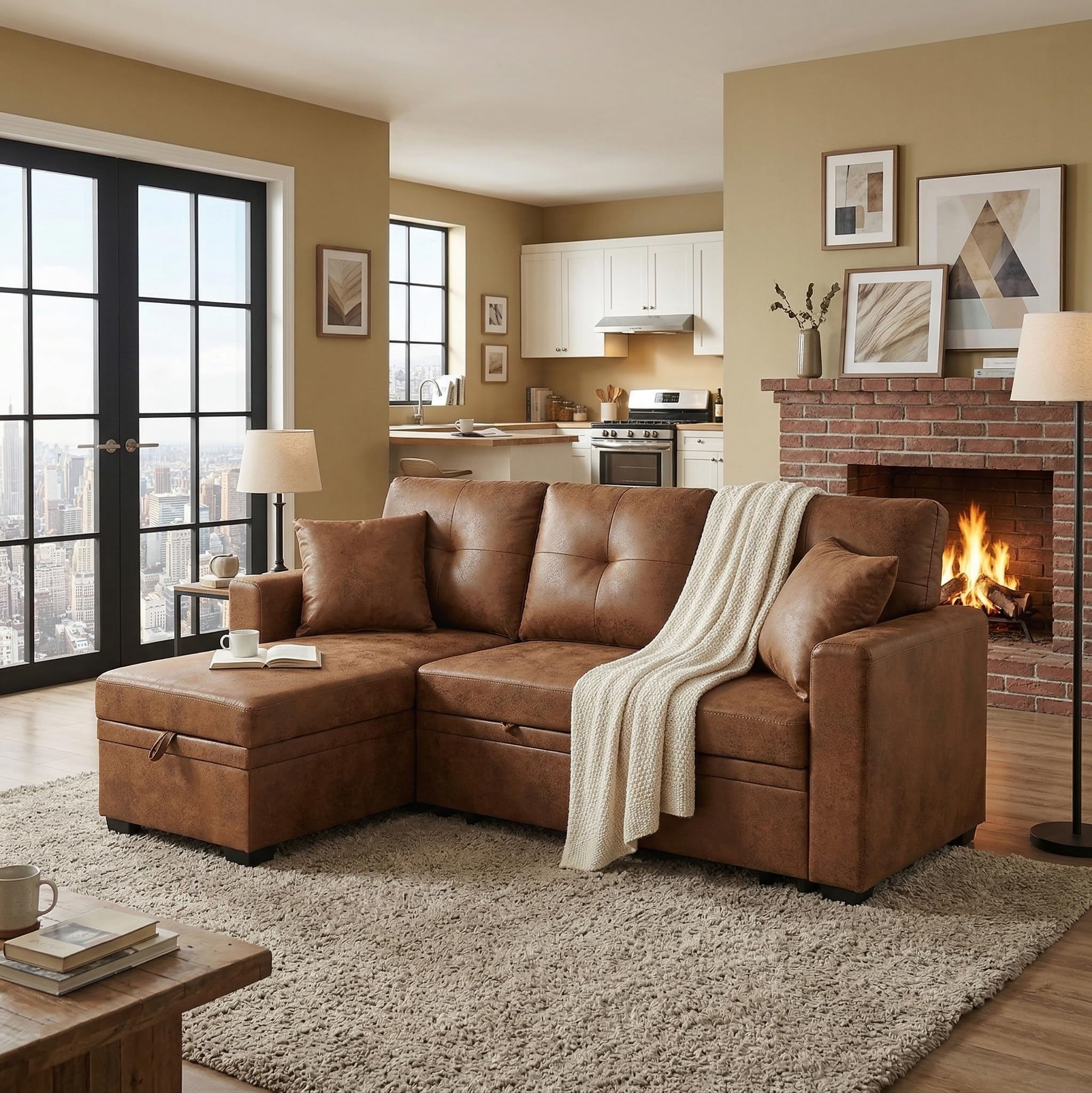 Eafurn Faux Leather Tufted Convertible Sleeper