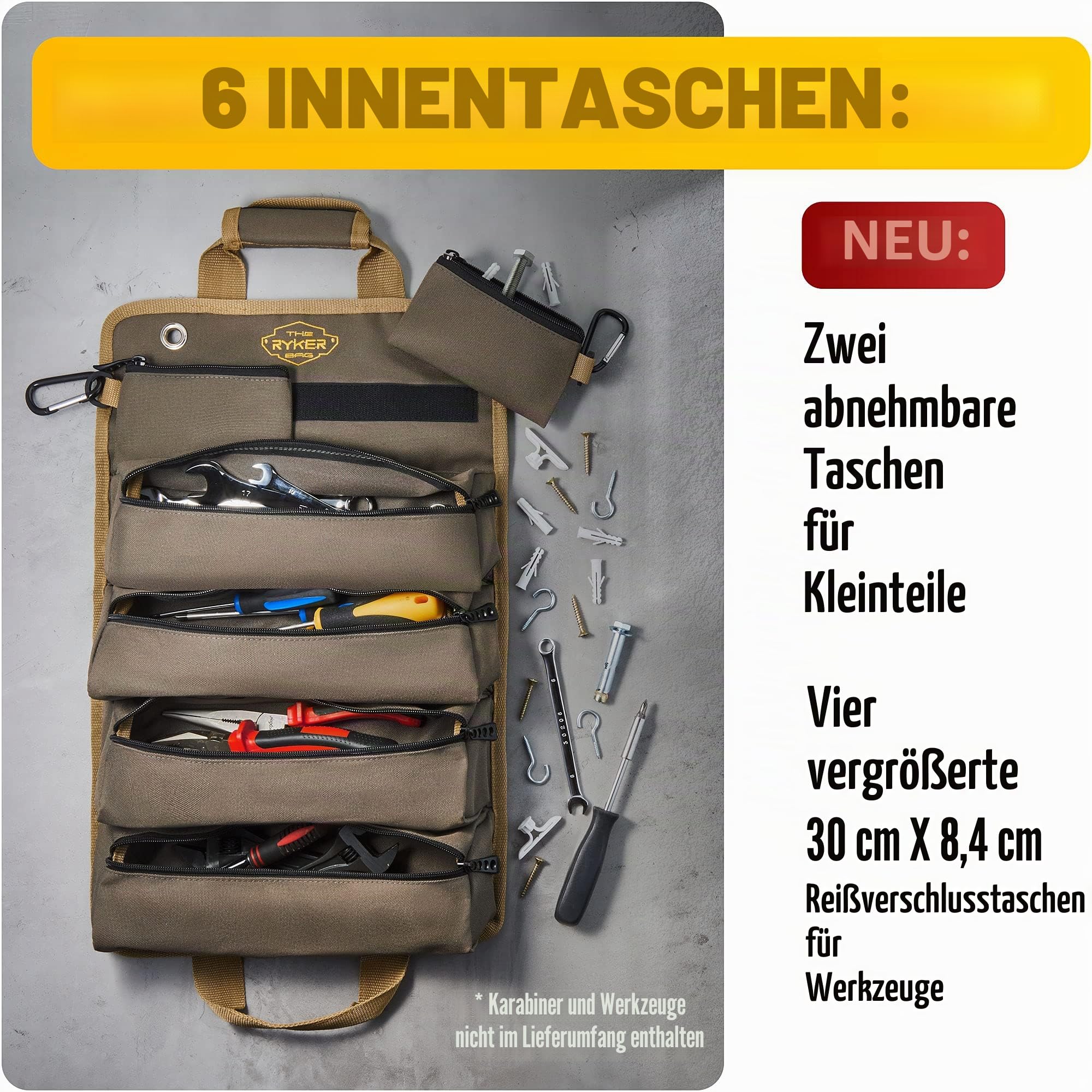 The Ryker Roll-Up-Werkzeugtasche, Organizer, Geschenke für Papa, robuste Motorrad-Werkzeugtasche, Organizer, tragbare Rolltasche mit abnehmbaren Taschen, Werkzeugtaschen, Herren-Geschenke für ihn