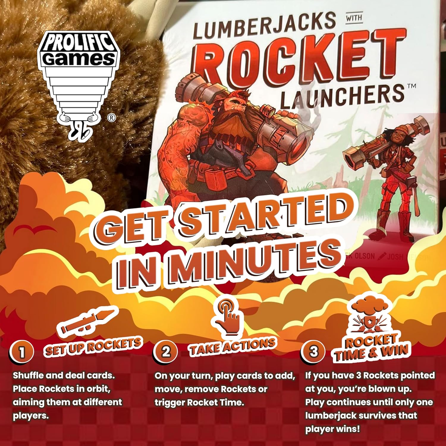 Prolific Games Lumberjacks with Rocket Launchers – Explosive Card Game for Family Game Night – Fast-Paced Fun for Adults & Teens – Perfect for Family Games and Group Play (3 to 8 Players)