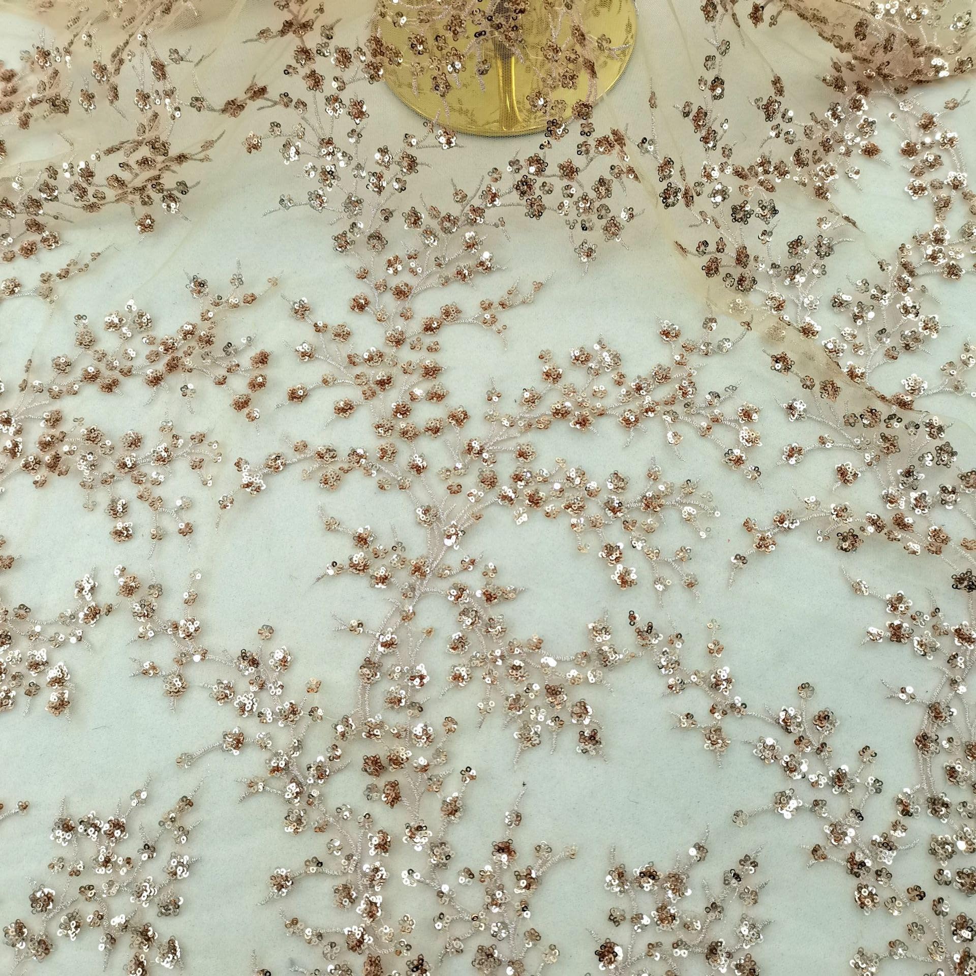 125cm x 3 Yards Soft Tüllstoff mit Pailletten,Basteltüll Glitzerstoff Bestickt Netzstoff Glitzer Tüll aus Polyester,Dekostoff Tüll Stoffe zum Nähen für Hochzeitskleid Tüllrock,Champagnergold