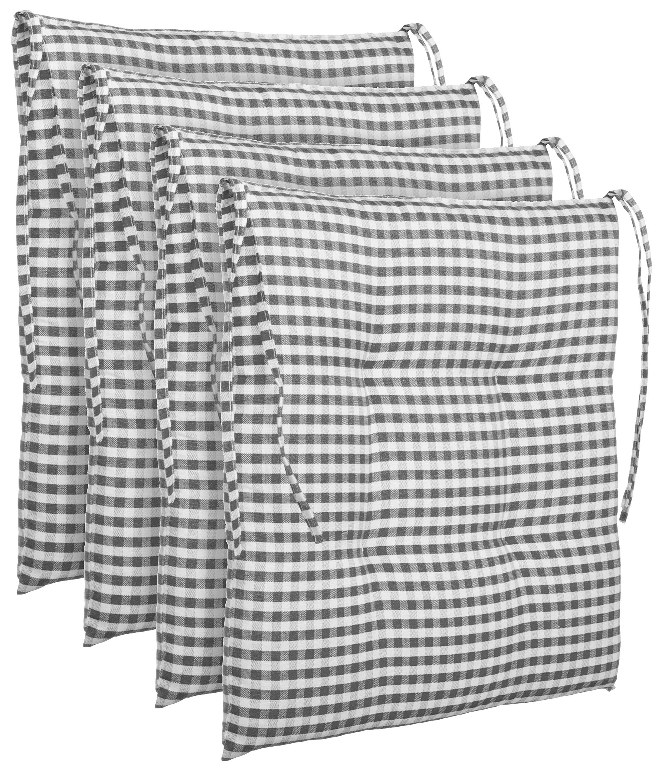 Brandsseller Cojín de asiento para silla, a cuadros, 40 x 40 cm, color antracita, gris claro, marrón, beige (paquete de 4, antracita)