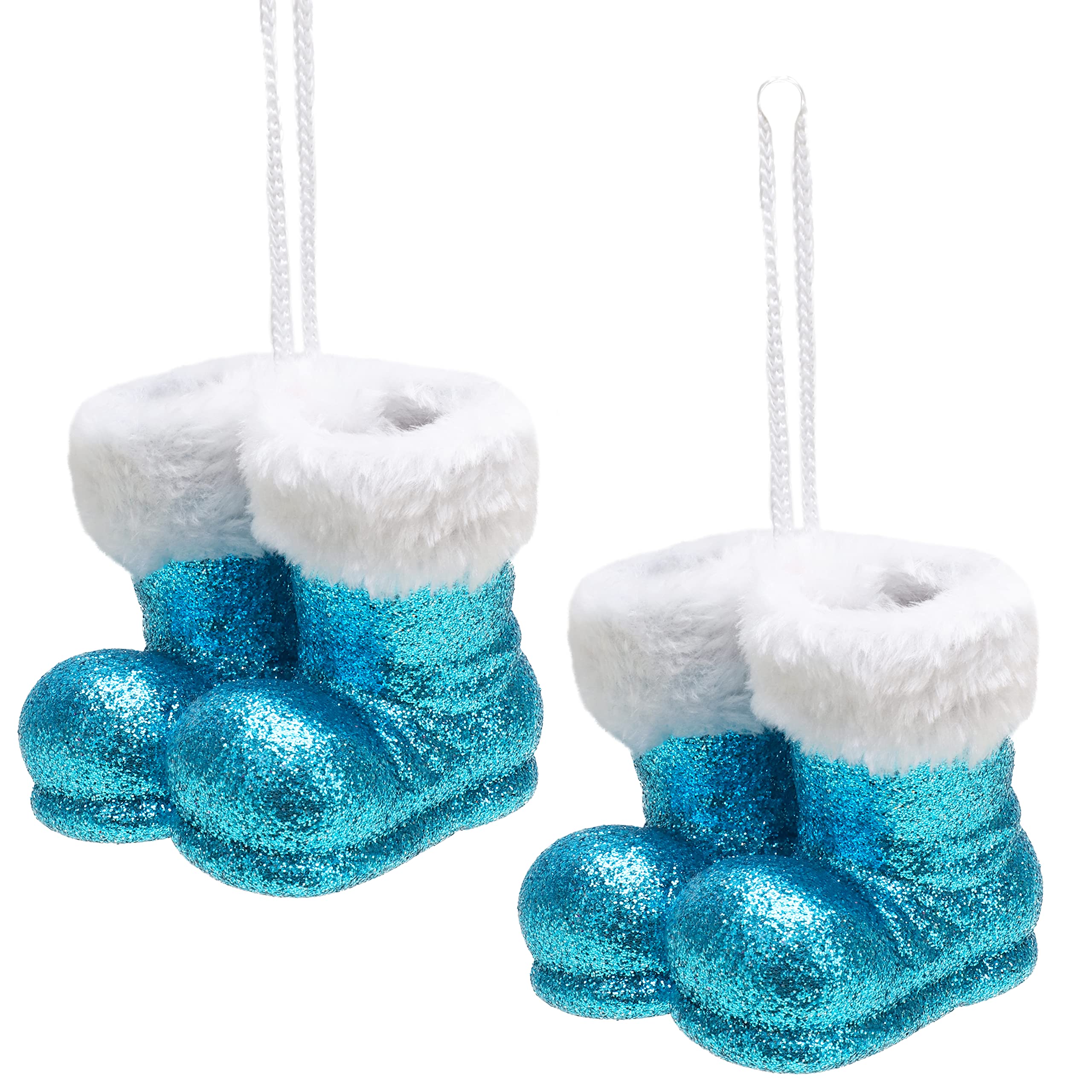 Christmas Concepts Turquoise Christmas Concepts® Pack Of 2–100Mm (4") Glitter Hanging Santa Boots With White Fur Trim – Christmas Tree Trims/Baubles (Turquoise)