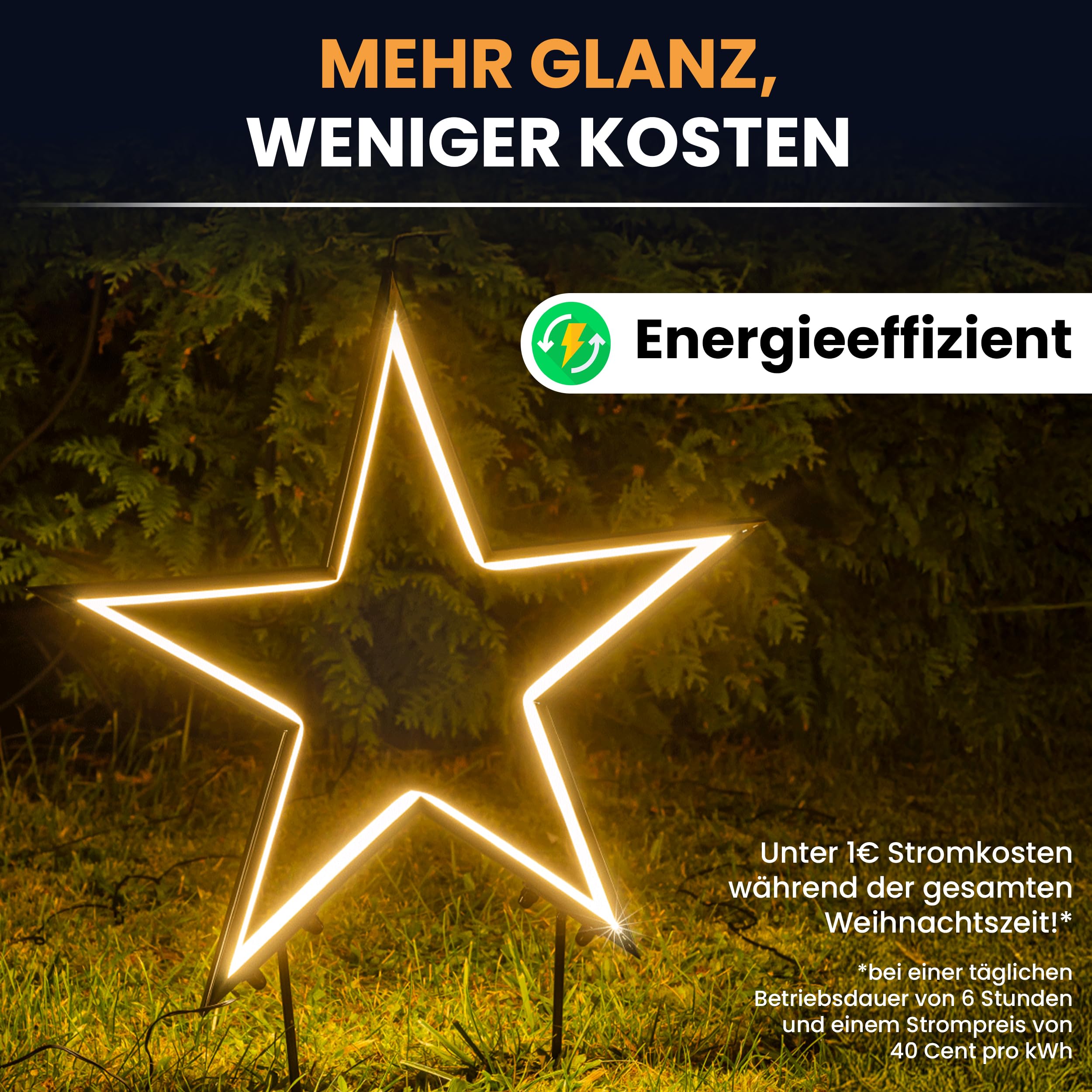 Gartenpirat Gartenstern mit Erdspieß Höhe 70 cm Neonlichtband warmweiß 240 LED Weihnachtsbeleuchtung Gartenstecker Stern außen