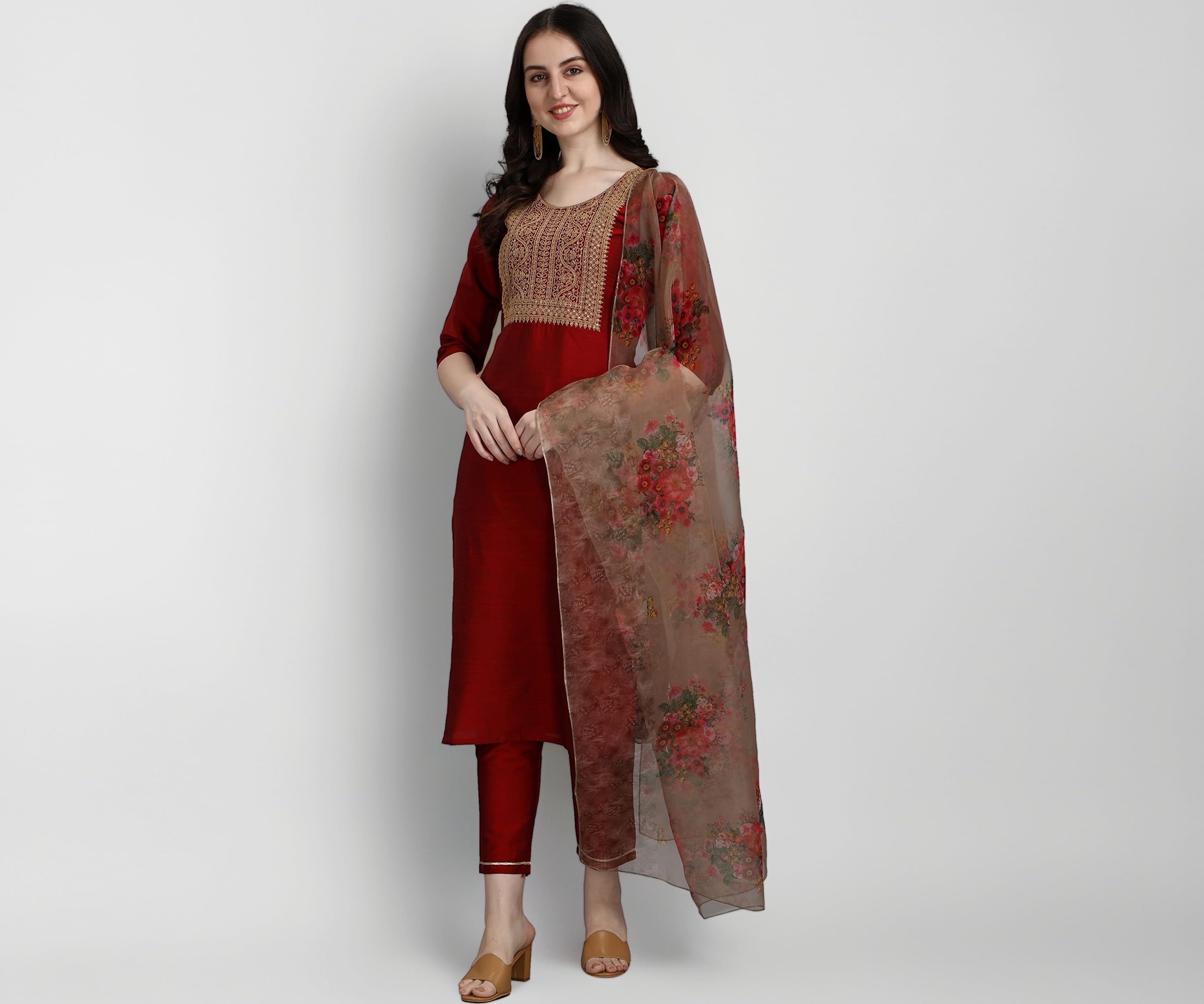 Women Silk Blend Kurta Pant with Dupatta Set