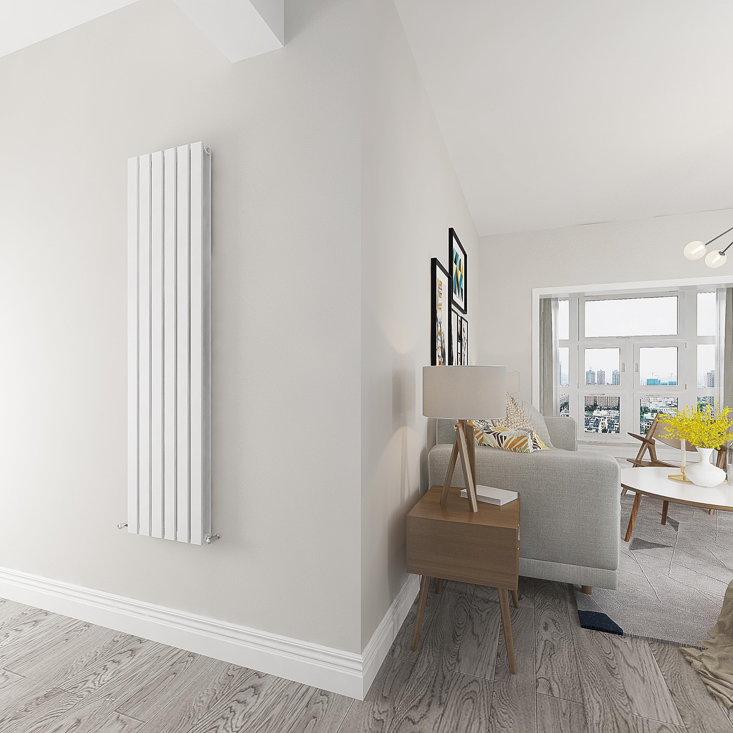 Skybathroom | 1600x408mm Vertical White Flat Double Panel Tall Upright Central Heating radiator