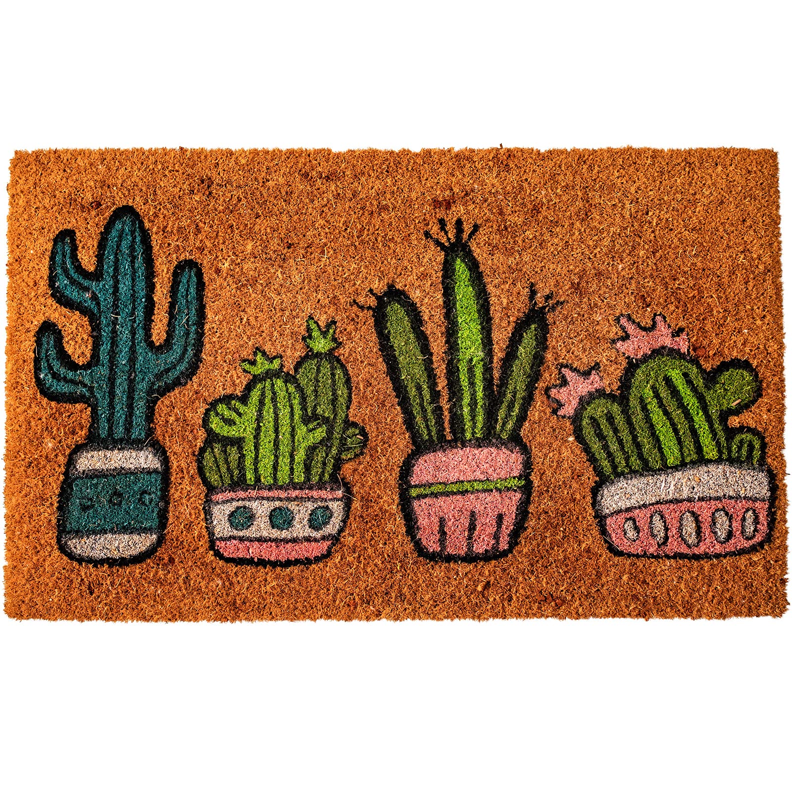 SlipToGrip Natural Coir Door Mats with Non Slip Heavy Duty Rubber Backing - Trendy Designs Entry Mat for Indoor and Outdoor Use (16x24 Inches, Cactus)