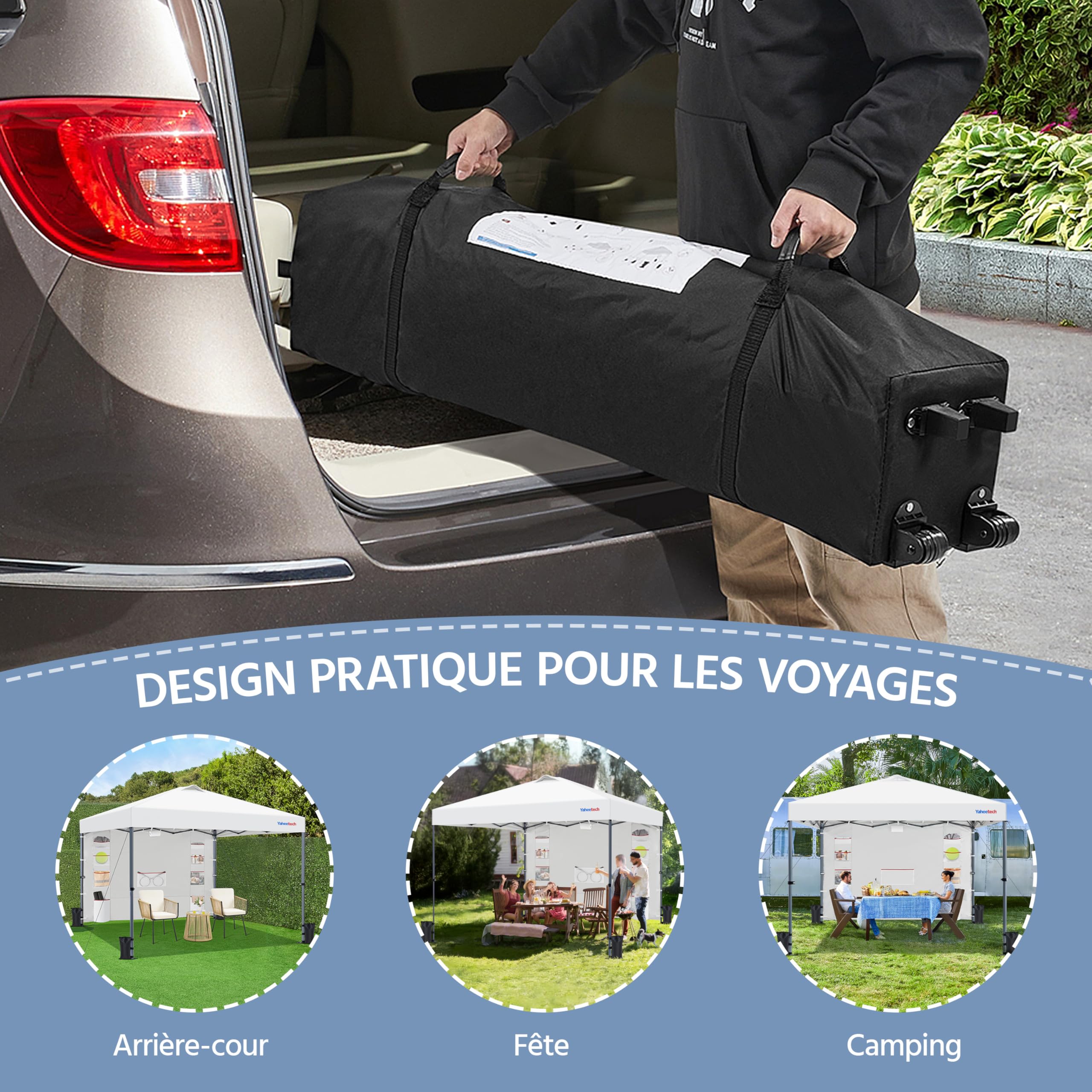 Yaheetech Tonnelle de Jardin Pop-up, Tonnelle Pliante Imperméable avec Parois Latérale, Barnum Pliant Anti-UV en Hauteur Réglable pour Jardin Terrasse Camping