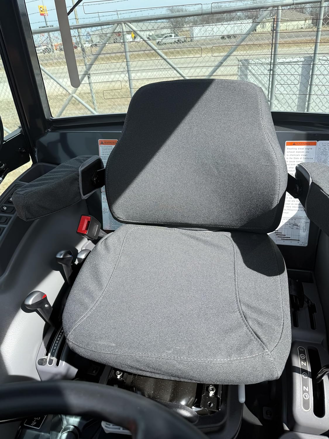 Durafit Seat Covers, Compatible with KIOTI CK,DK and NS Series CAB or Open Tractor, Grammar Suspension seat. Two Piece Vinyl seat, with ARMREST. Dark Gray Automotive Twill