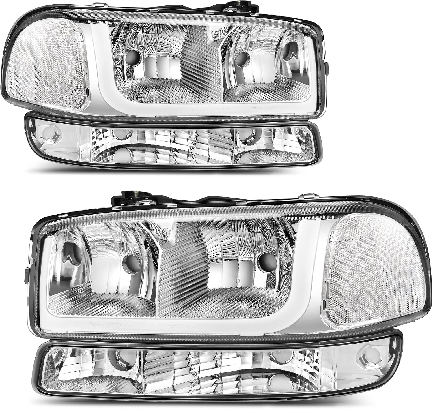 LEDKINGDOMUS LED DRL Headlight Assembly Compatible with 99-06 GMC Sierra 1500 2500/01-06 Sierra 1500HD 2500HD 3500/00-06 GMC Yukon Yukon XL 1500/2500 Replacement Headlamp Clear Reflector