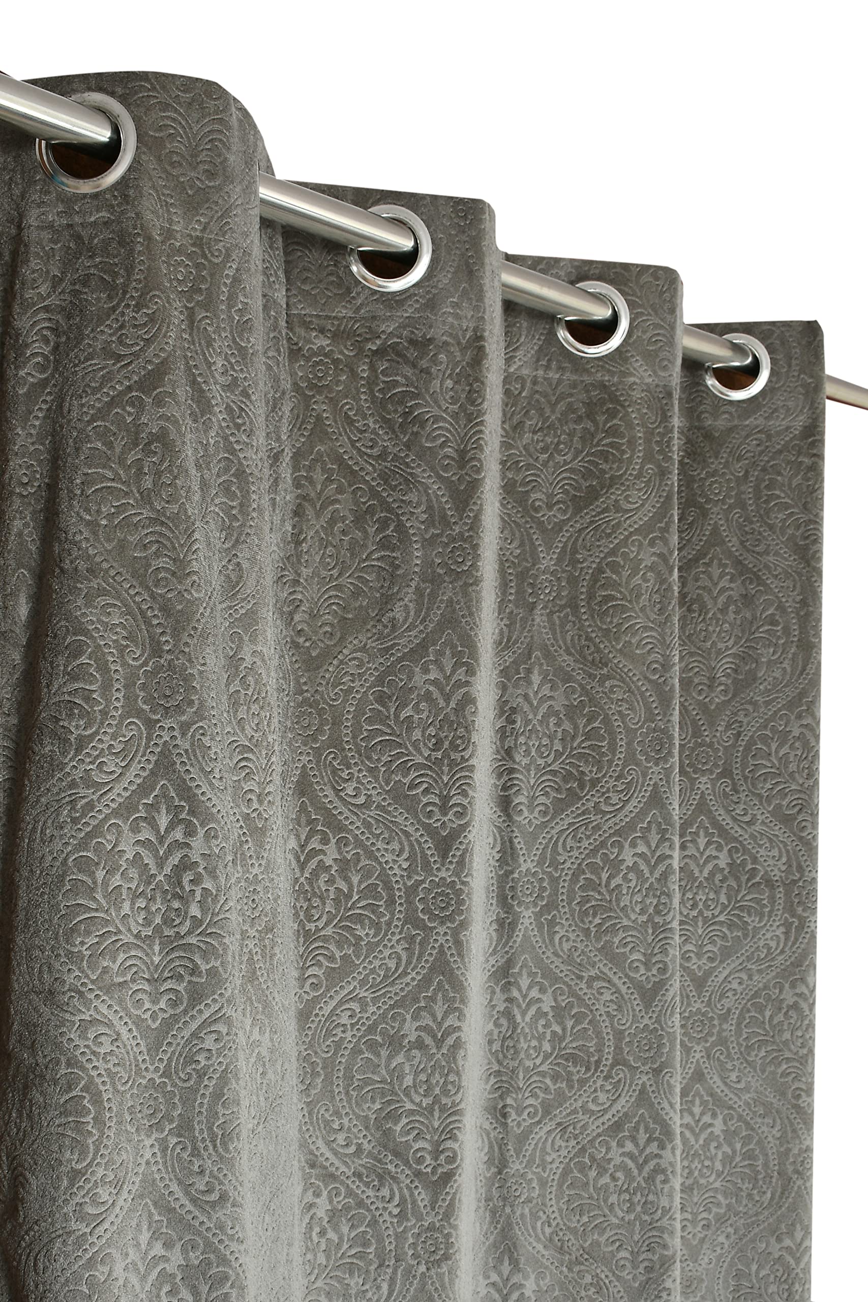 Kiara Creations Velvet Emboss Damas Room Darkening Grommet Curtains for Door- 7 Feet (Pack of 2) Grey