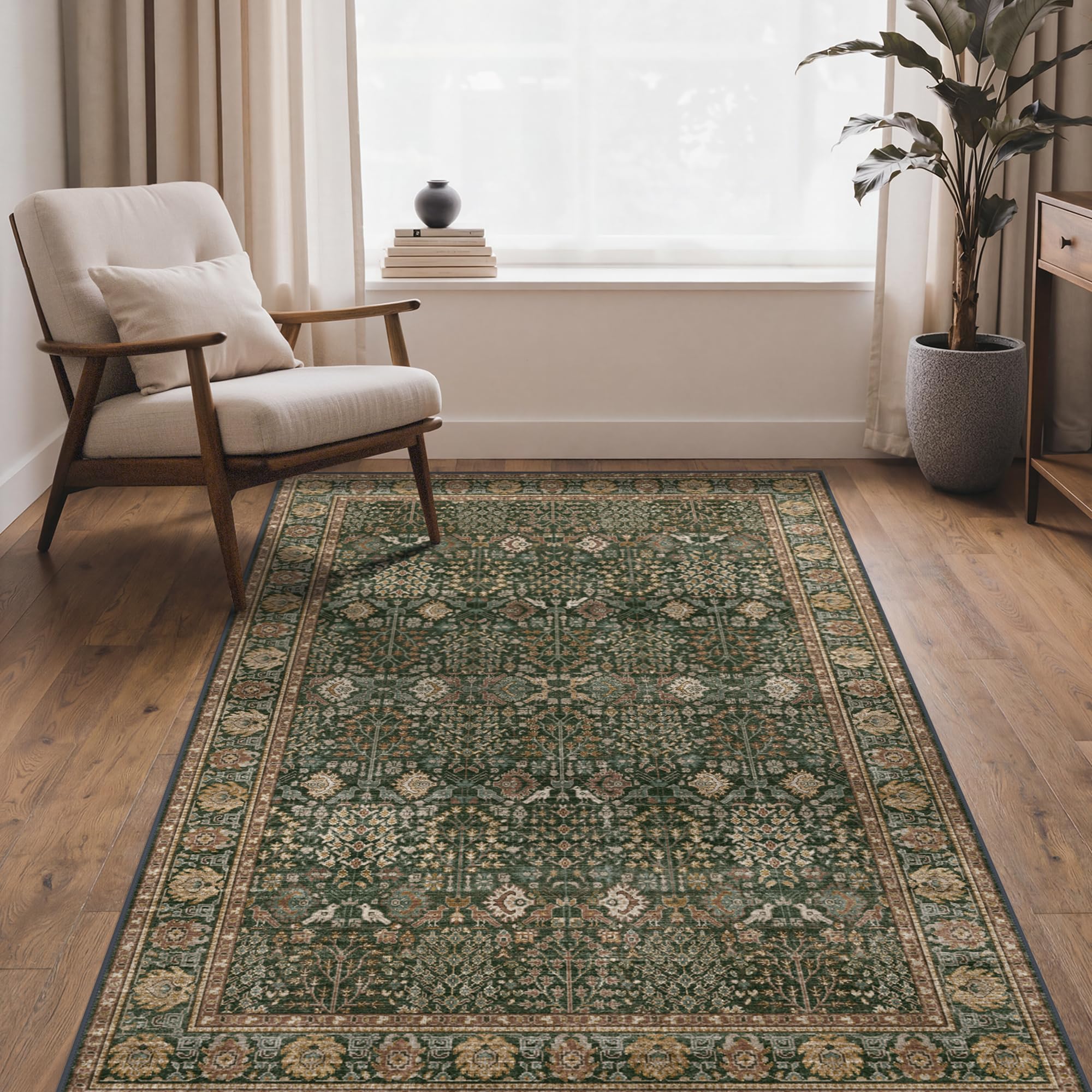 GENIMO Rug 120x170cm Orient Green Washable Non-Slip Hallway Carpet Vintage