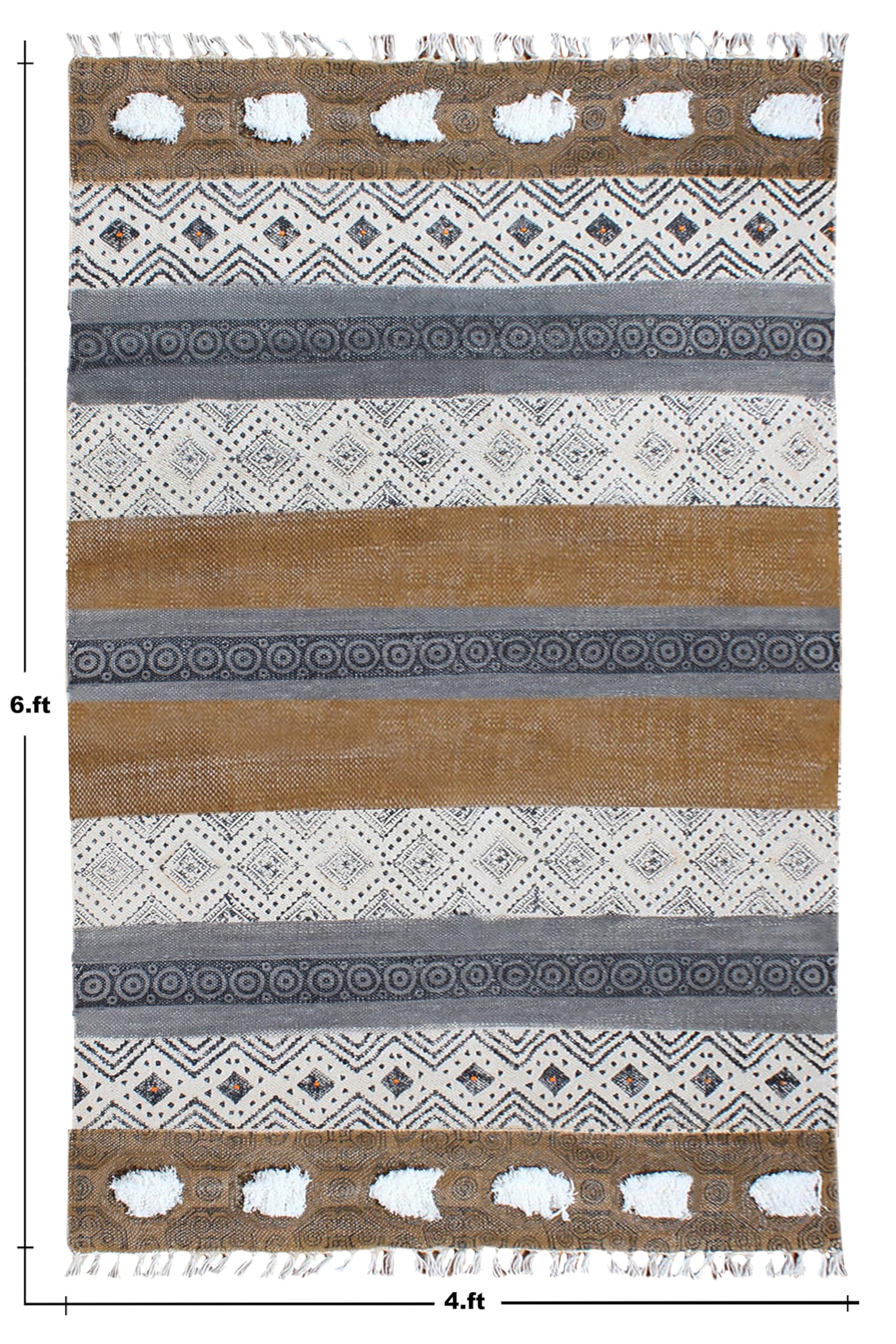 Baumwoll-Läufer, 6,6 x 61 cm, Kelim-Läufer, Handwäsche, Braun / Schwarz, geometrisches Design, handbedruckt, Baumwolle, Dhurrie-Boho-Teppich, 0,5 cm dick, für drinnen und draußen, Flachgewebe, für
