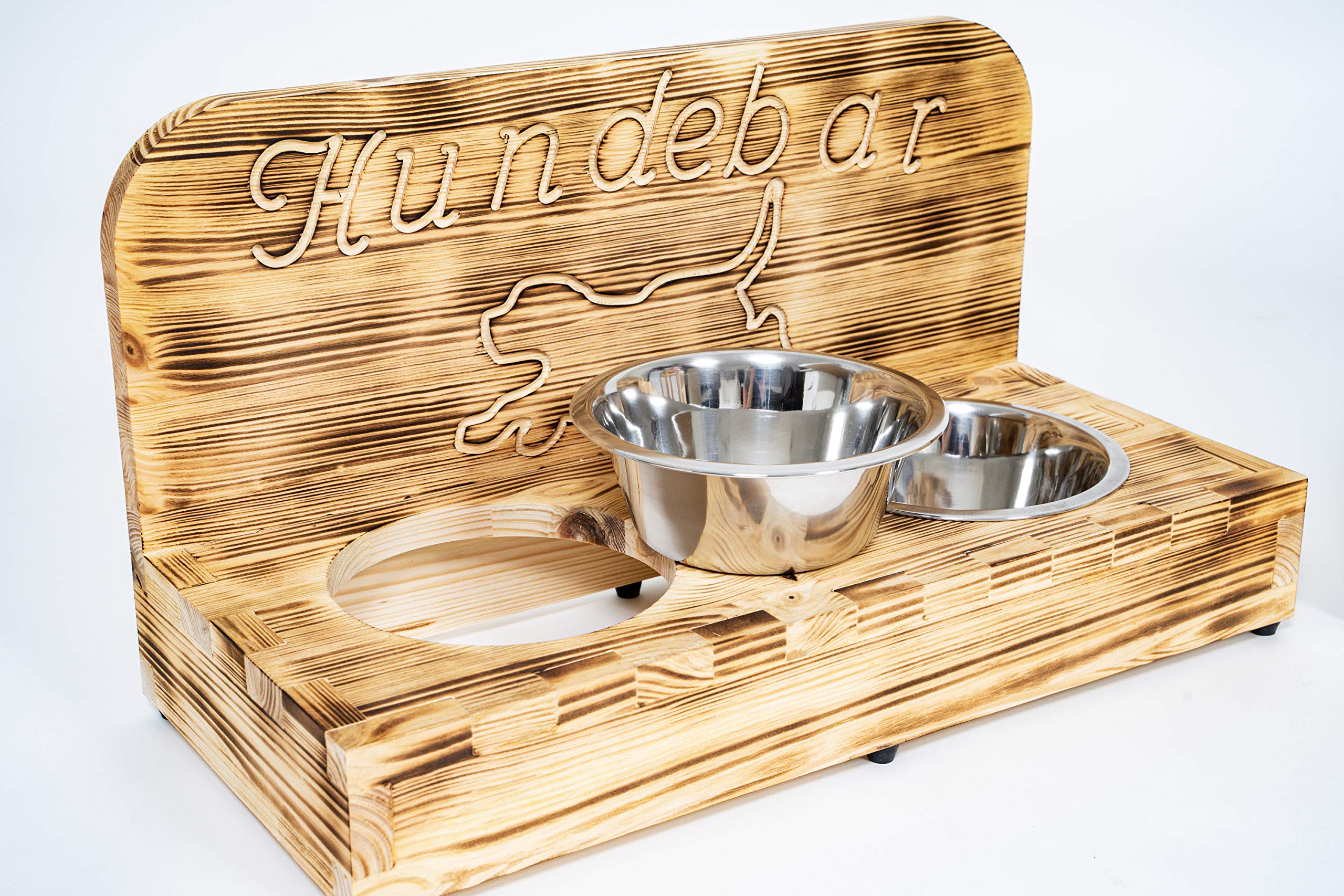 Hundebar S Futterbar inkl. 2X 700ml Futternapf für Hund Futterstation | Mit Rückwand für kleine bis mittlere Hunde