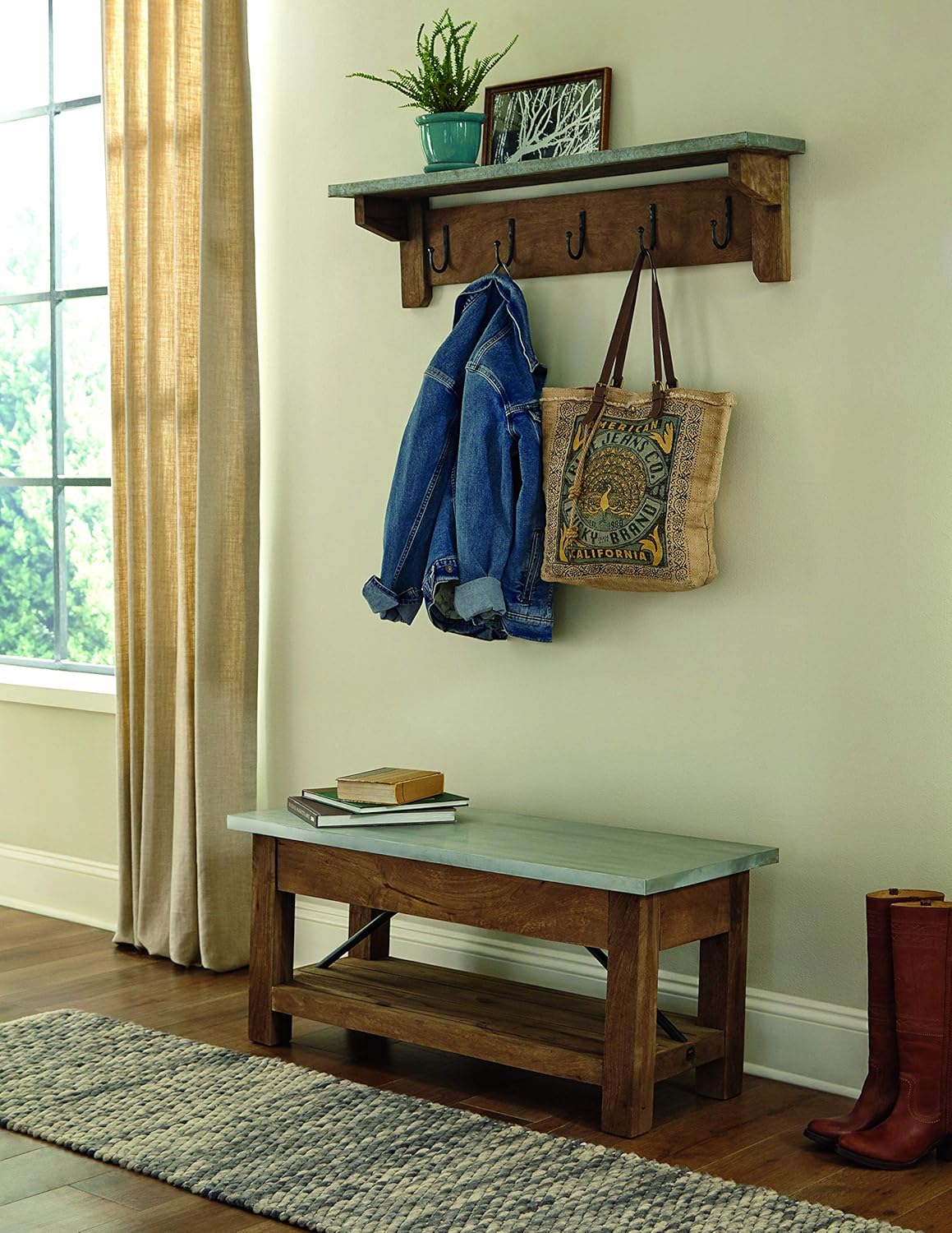 Millwork 40" Medium Wood and Zinc Hook Shelf
