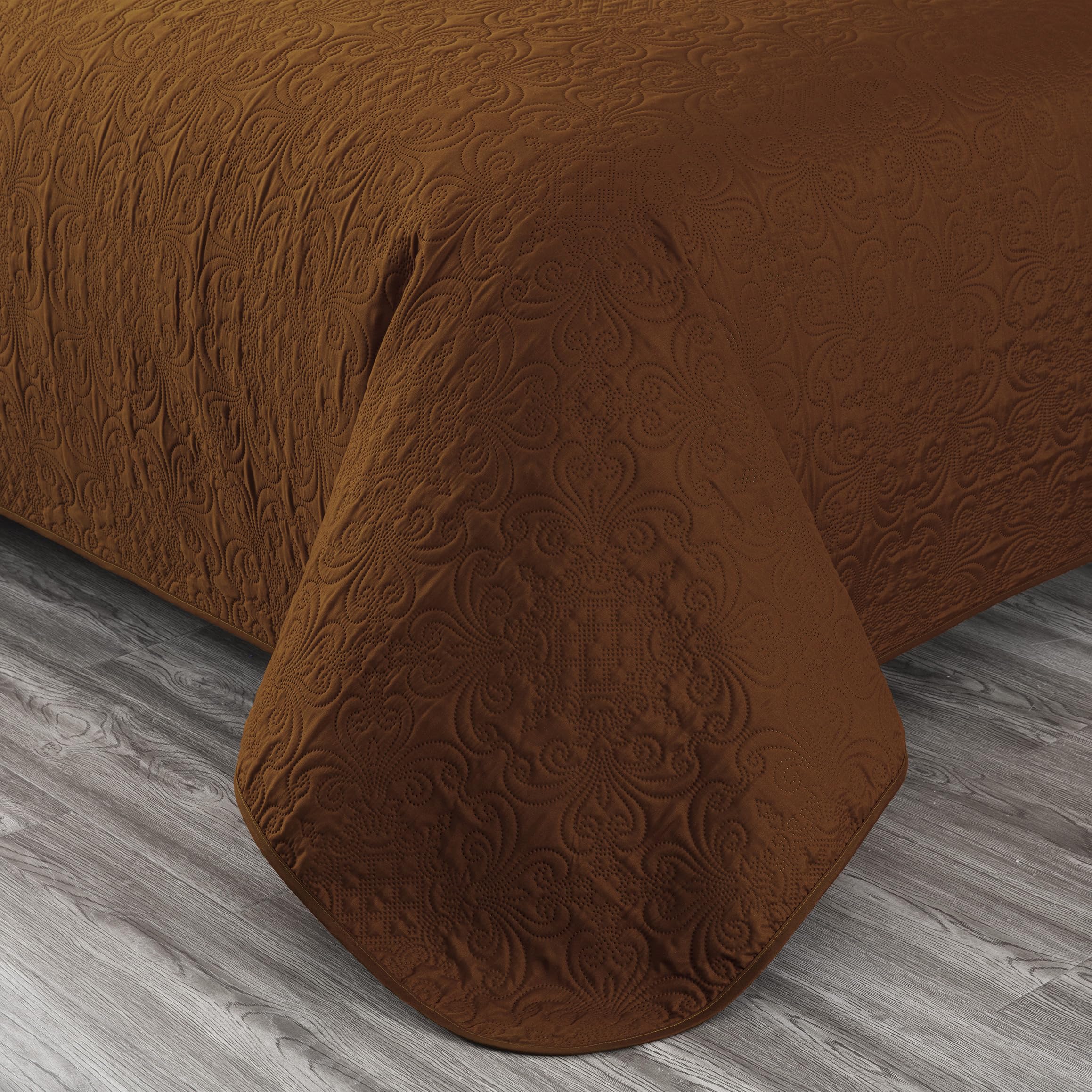 Chezmoi Collection Luca - Set Copripiumino King Size 3 Pezzi In Microfibra Con Motivo Floreale A Medaglioni, Colore Foglia Di Tè, 300x270 Cm