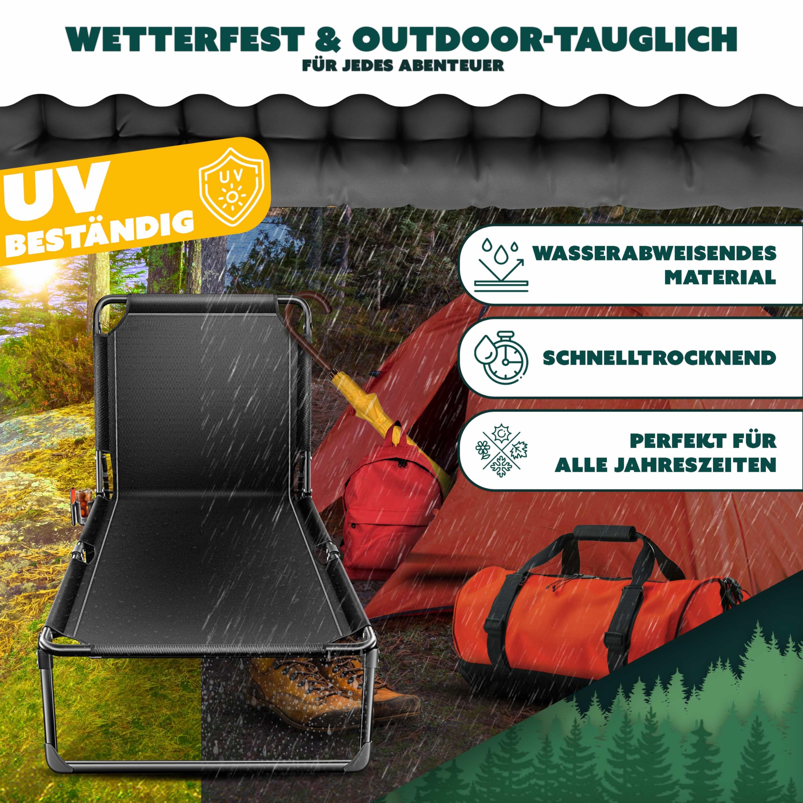 KESSER Lit de camping pliable, 190 x 68 x 30 cm, charge maximale jusqu'à 250 kg, en tissu Oxford et cadre en acier robuste + sac de transport, coussin cervical, poche latérale et porte-boisson